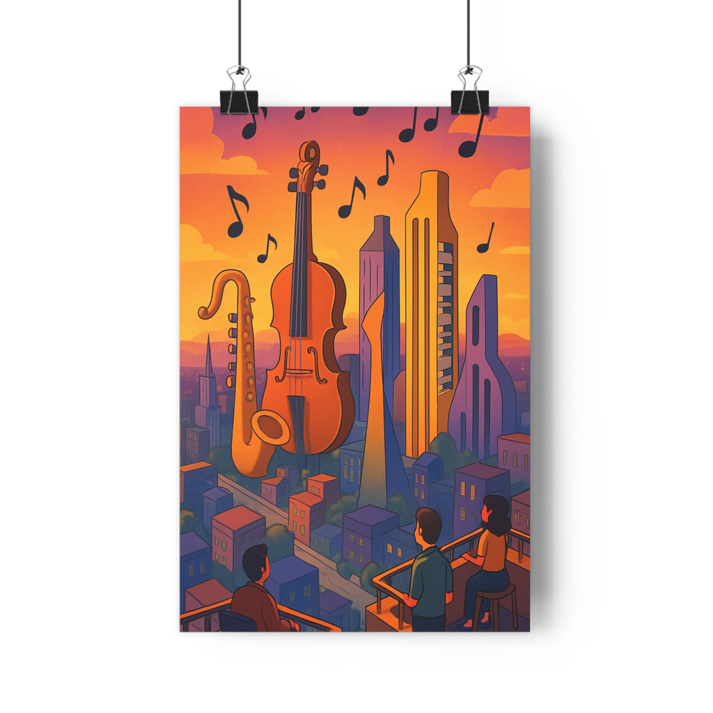 Poster décoratif artistique moderne orange vibrant musical stylisé salon chambre ambiance dynamique unique qualité