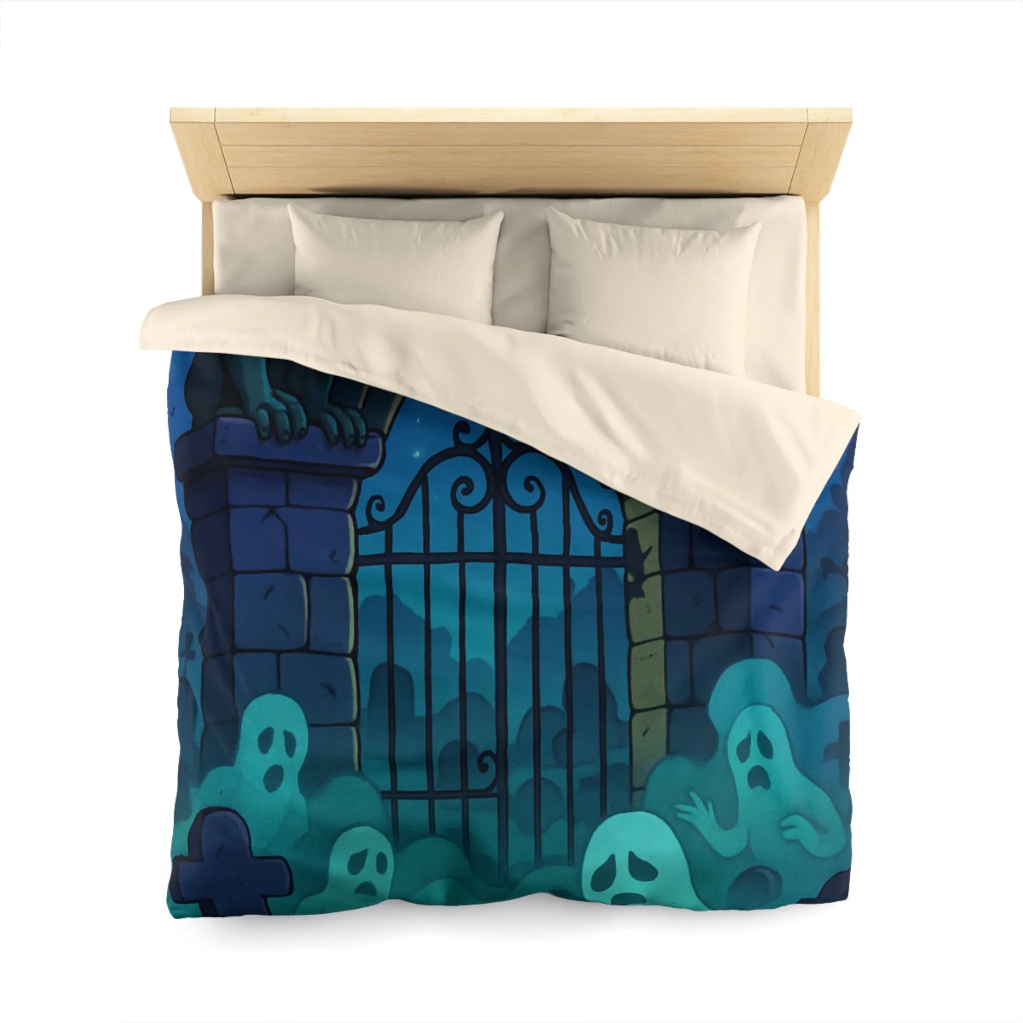 Housse de Couette avec Design Surnaturel : Fantômes et Gargouilles Mystiques au Clair de Lune