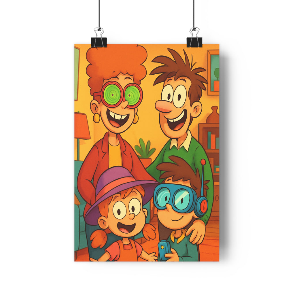 Poster décoratif moderne cartoon joyeux dynamique couleurs vives salon chambre enfant lunettes famille 30x46