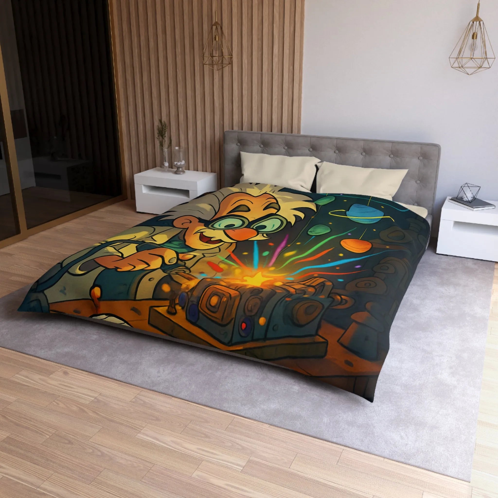 Housse de Couette Cosmos Inventeur Fantastique avec Planètes et Robot Mignon