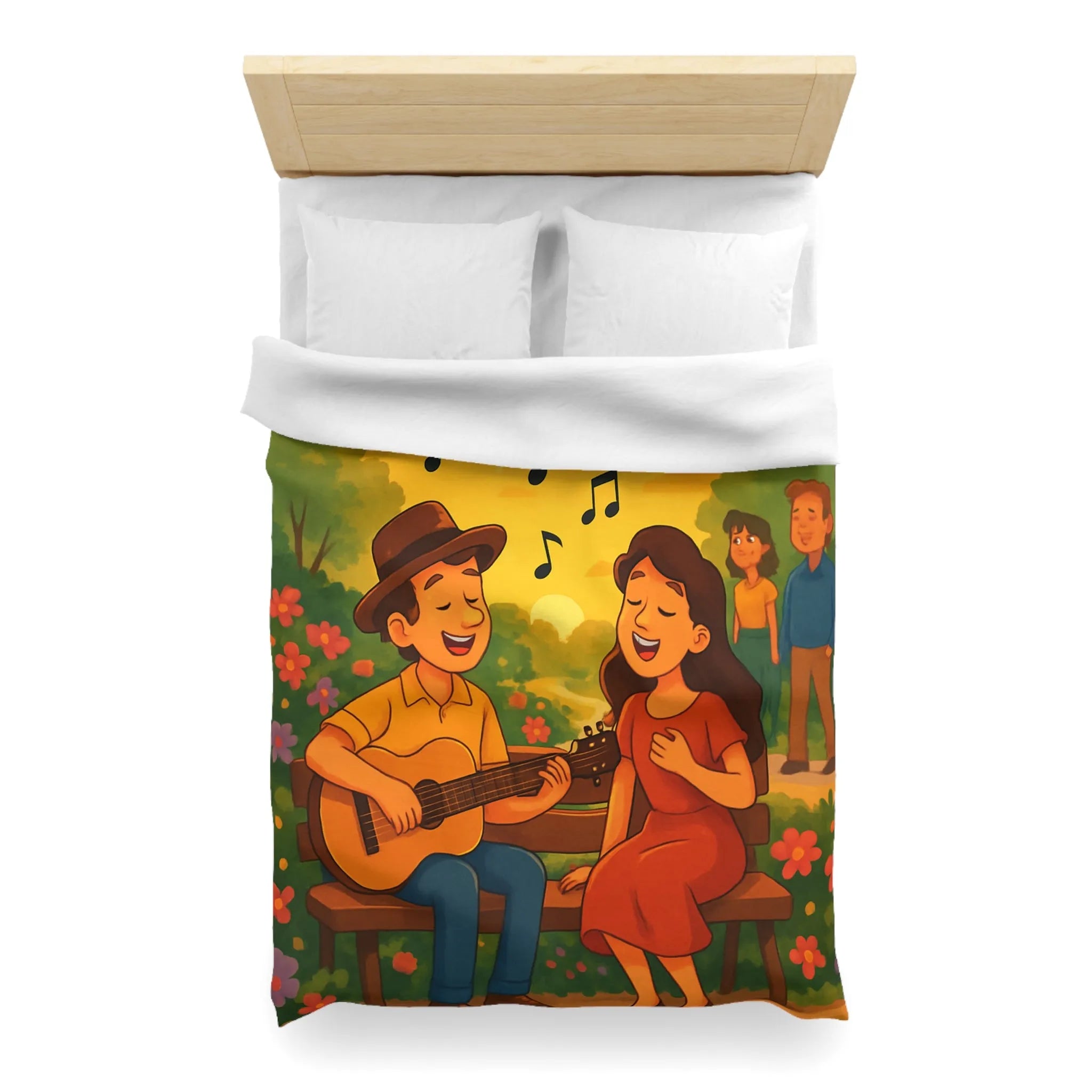 Housse de couette idéale avec illustration douce de couple romantique et coucher de soleil