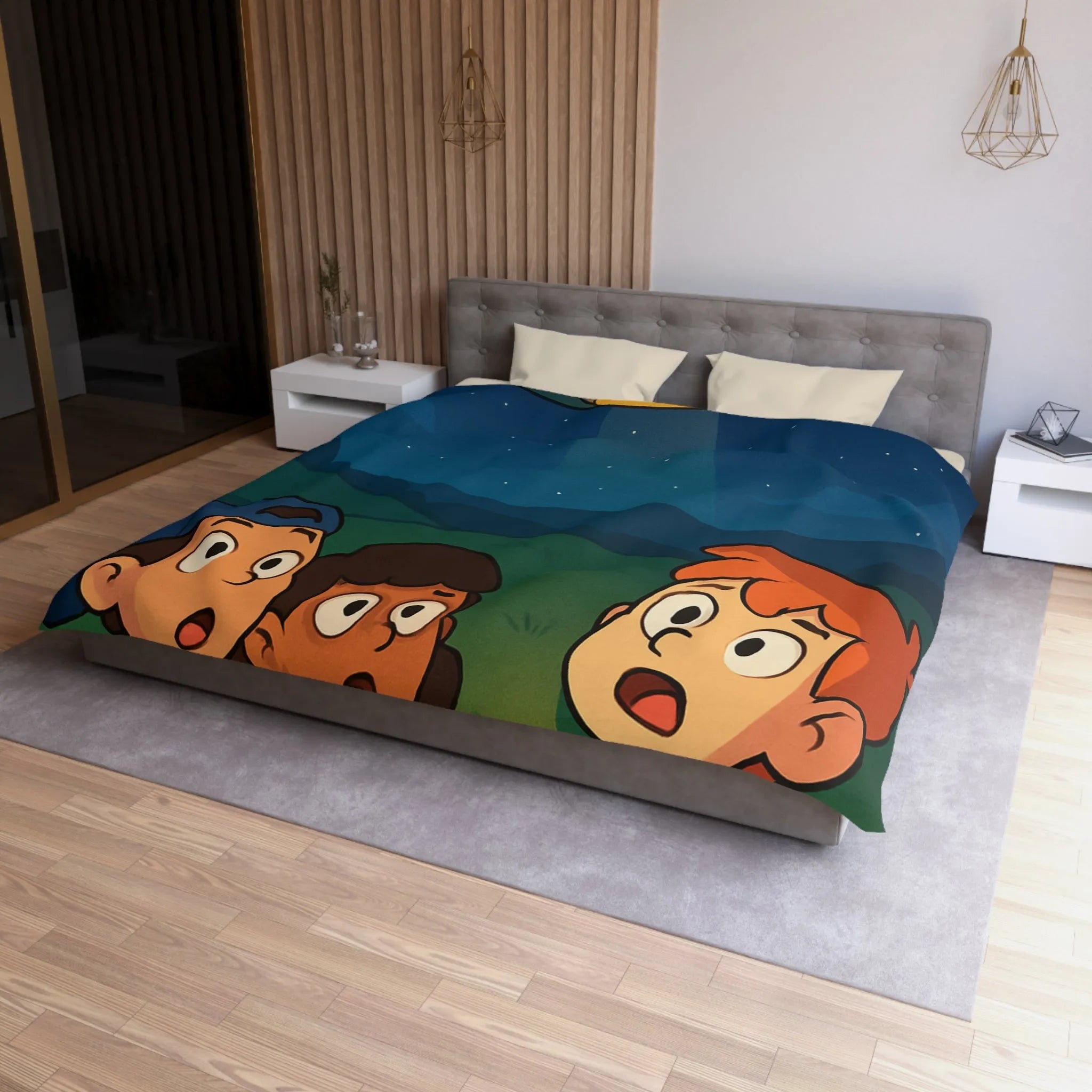 Découvre des Enfants Fascinés par un OVNI Éclairé dans le Ciel Nocturne Étoilé