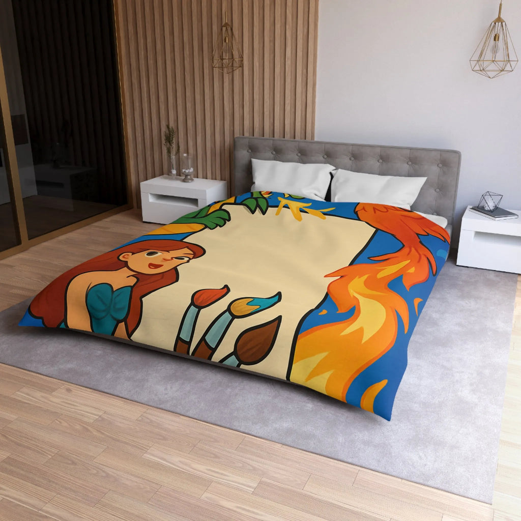 Housse de couette avec dragon, sirène et phénix pour chambre d'enfant artistique