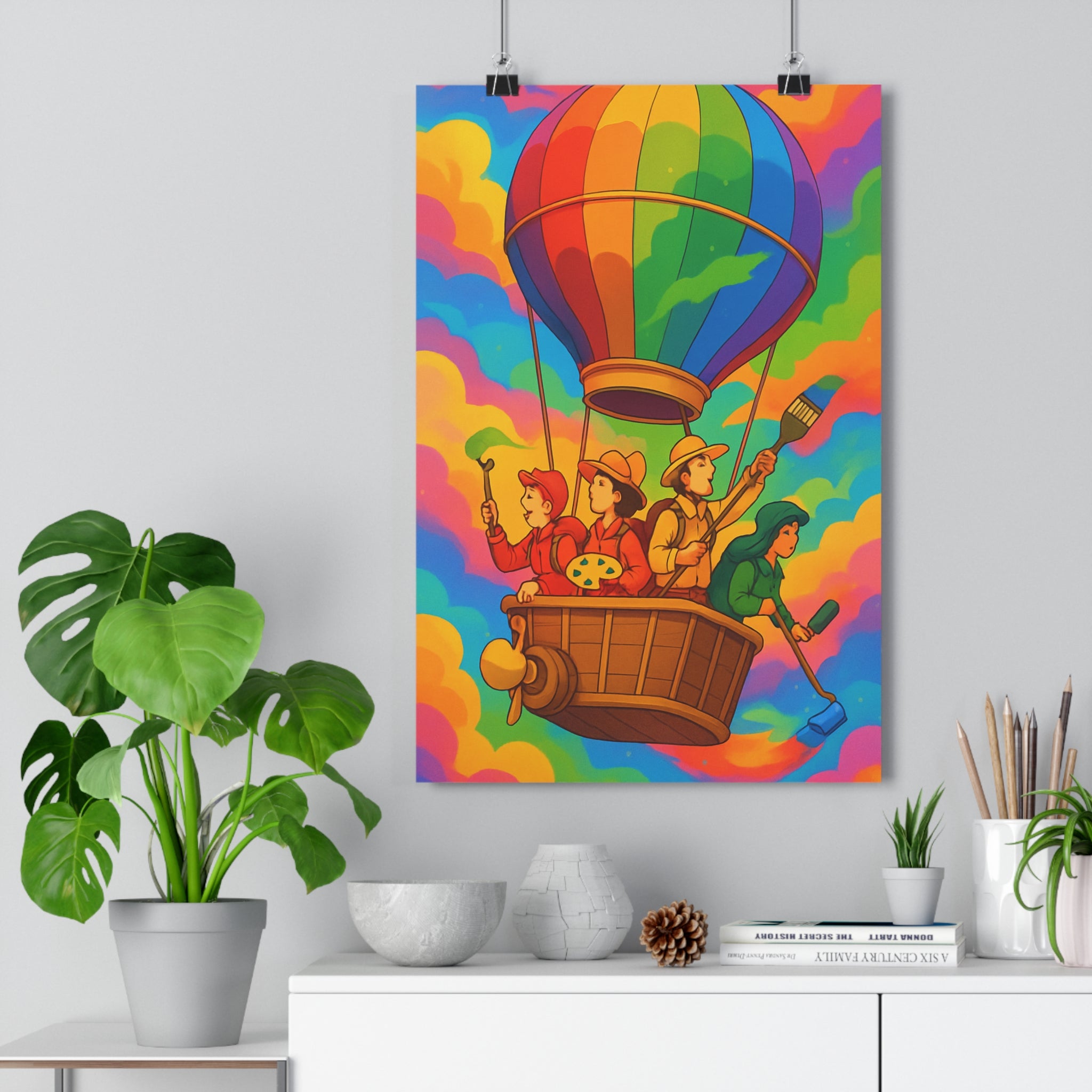 Poster décoratif aventure arcenciel cartoon steampunk joyeux salon chambre enfant format vibrant couleurs qualité