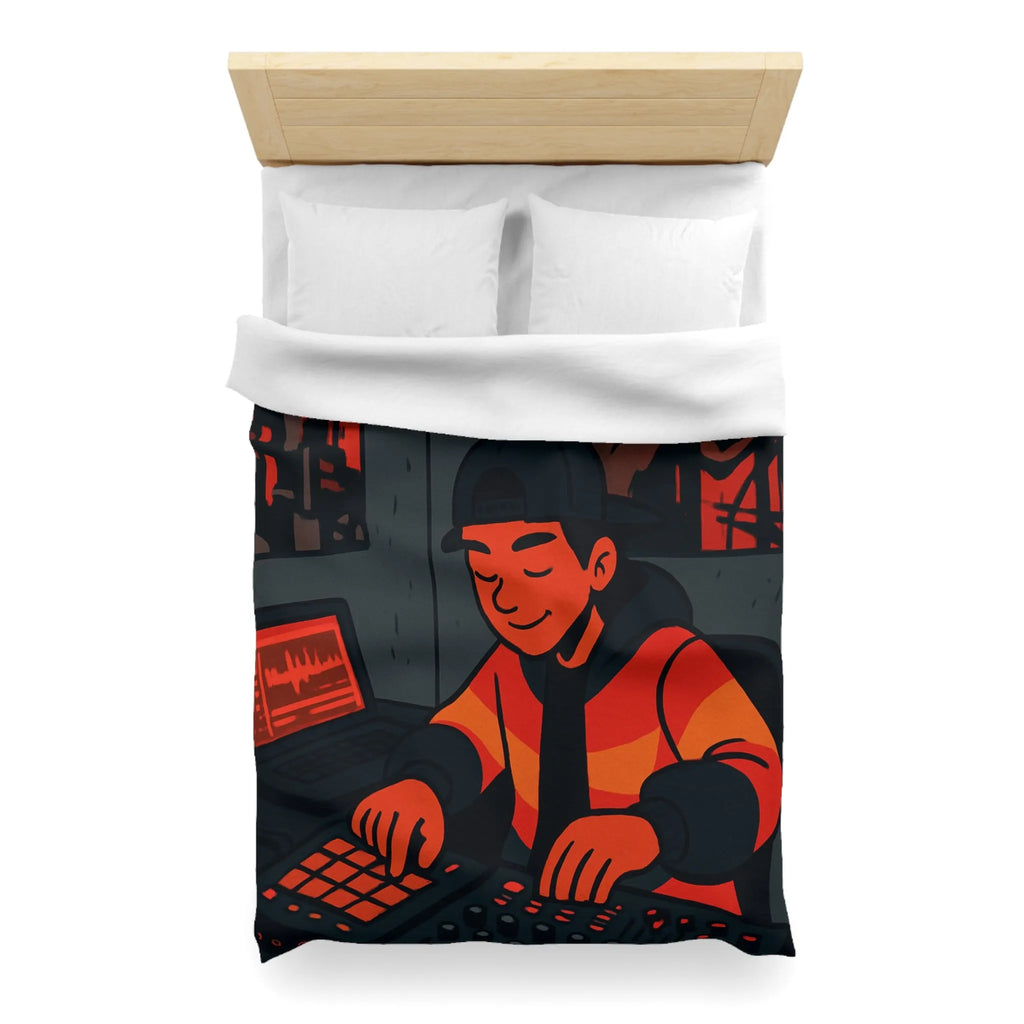 Housse de couette design studio moderne avec touche artistique rouge et noire