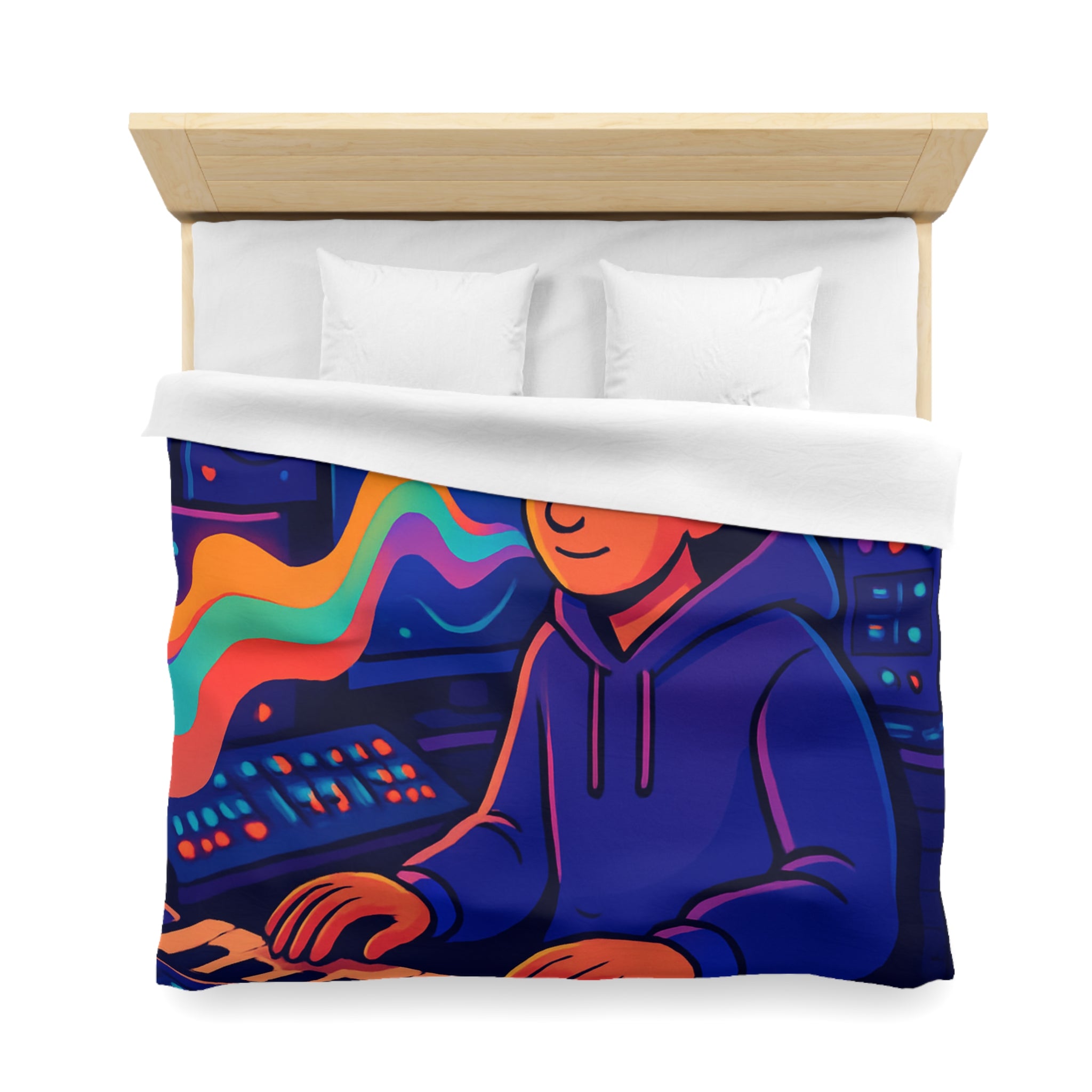 Housse de couette vibrante avec musicien dans un studio coloré et moderne