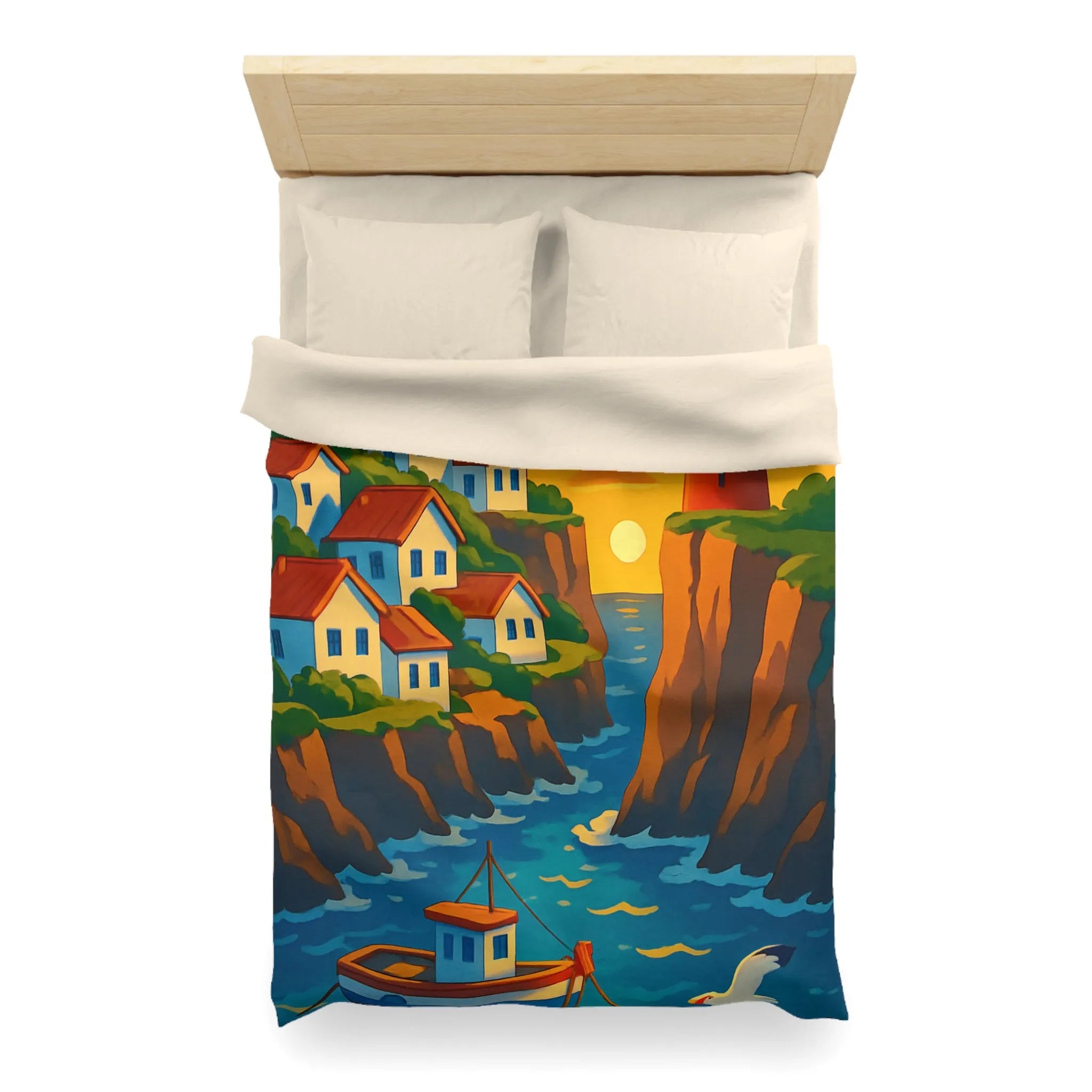 Housse de couette avec paysage côtier et phare pour chambre relaxante et colorée