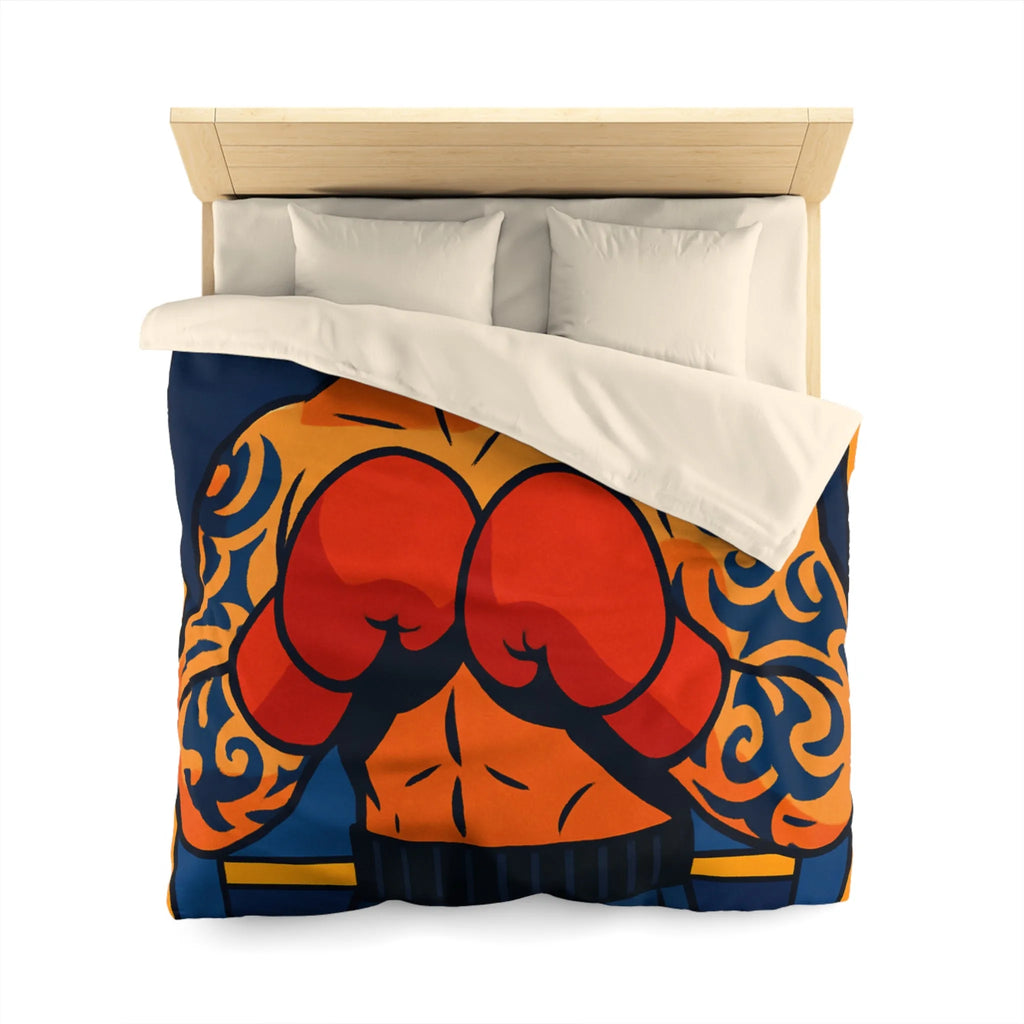 Housse de couette illustrée avec boxeur tatoué en style vectoriel coloré et dynamique