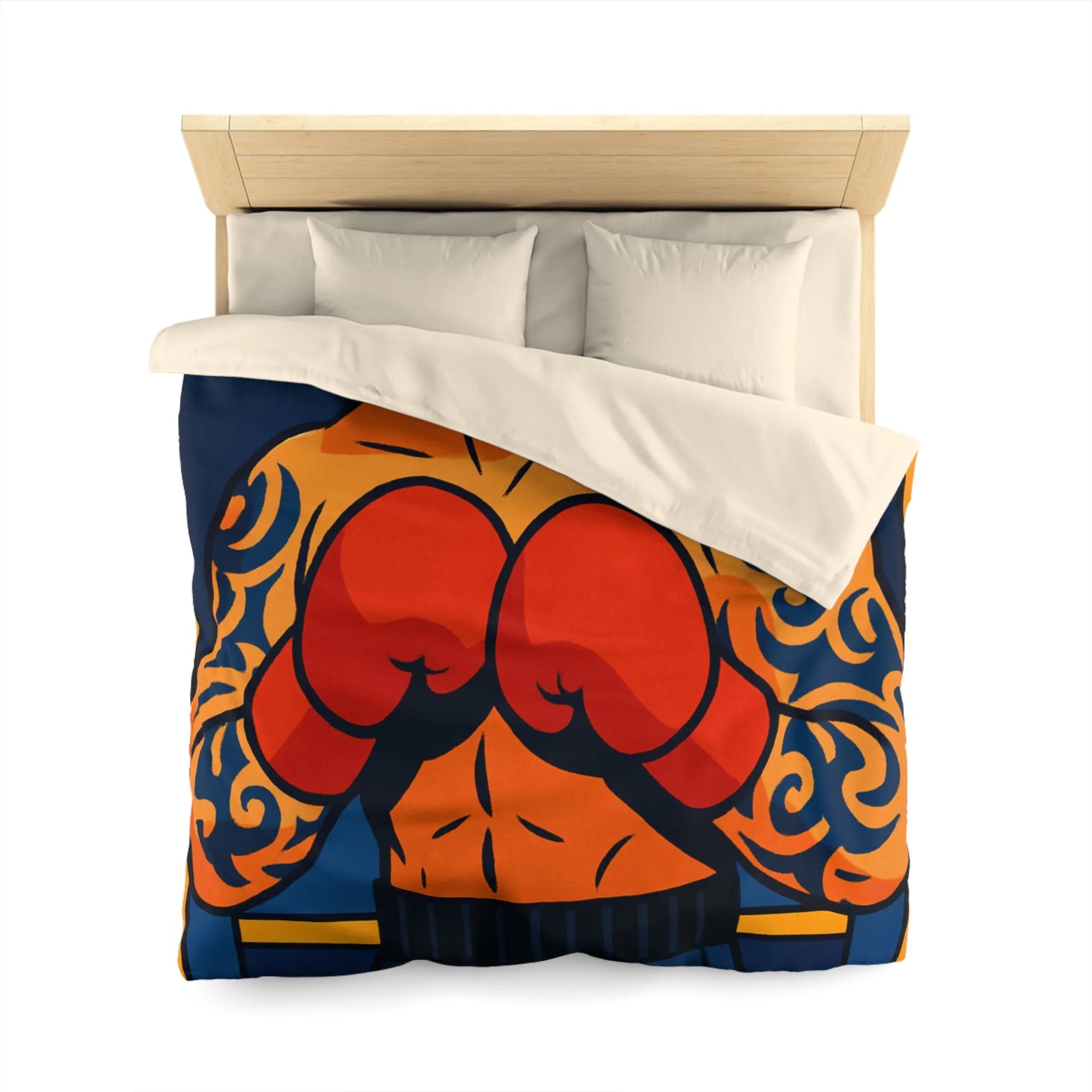 Housse de couette illustrée avec boxeur tatoué en style vectoriel coloré et dynamique