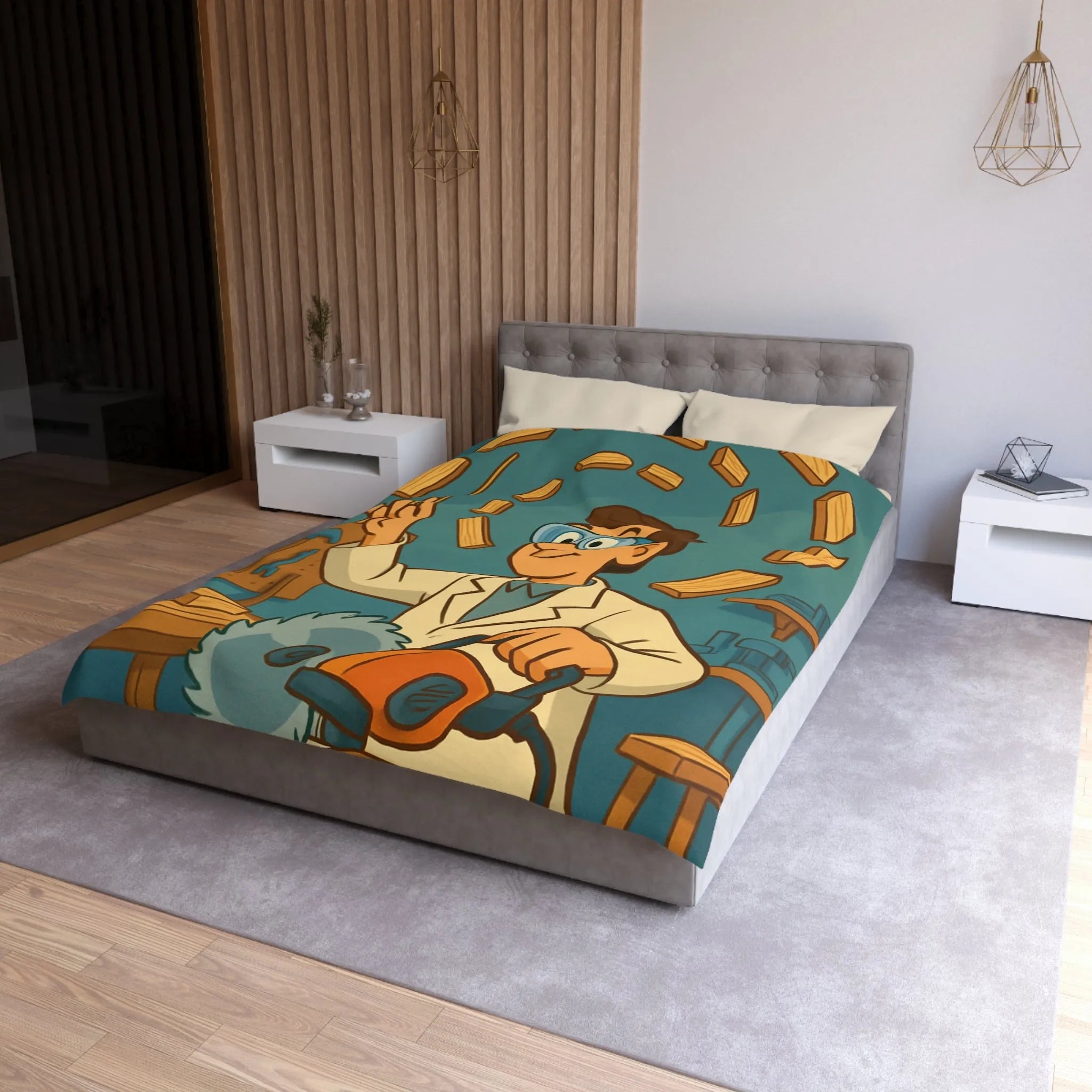 Housse de couette avec design créatif de menuiserie en style rétro et ludique