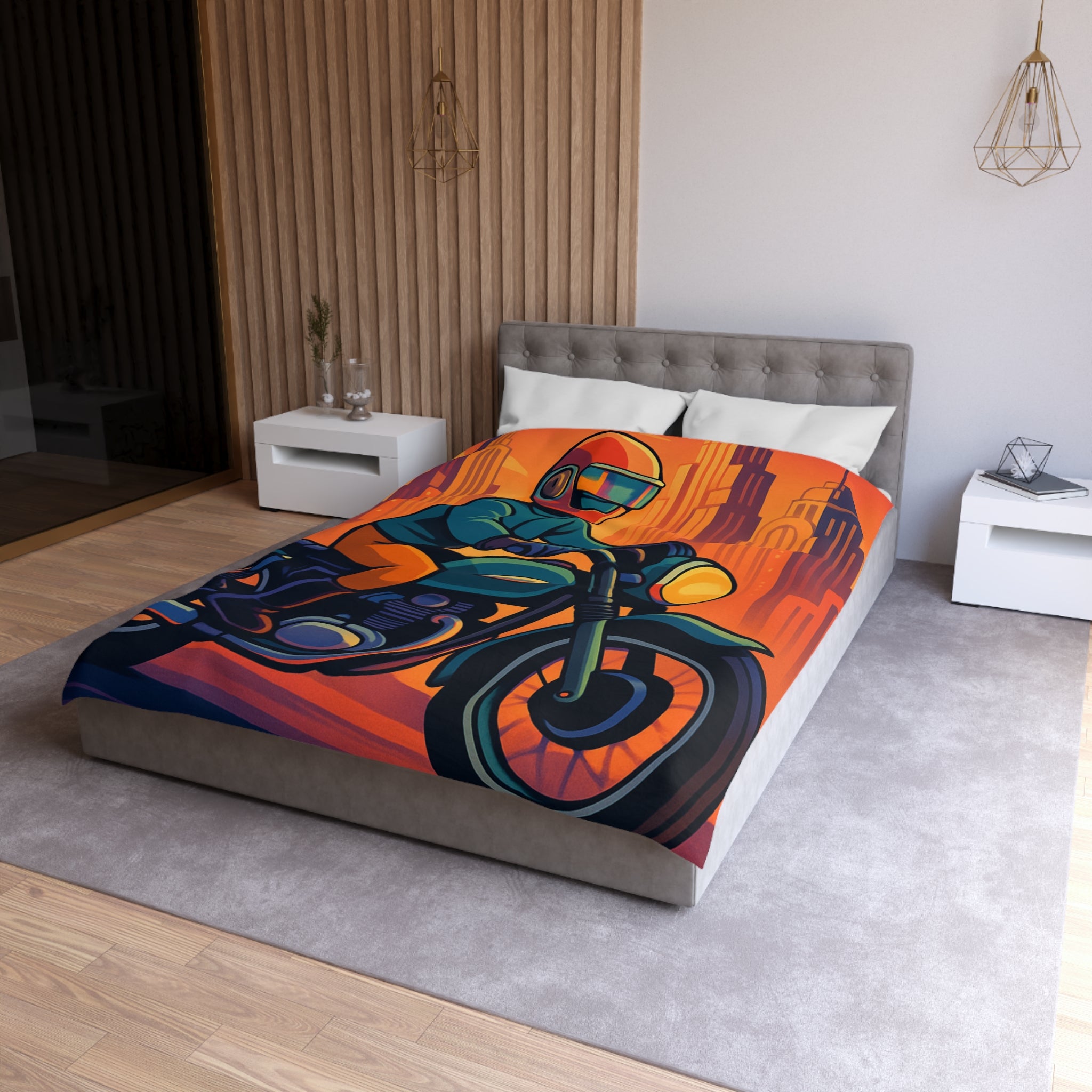 Housse de couette moto rétro vintage pour chambre style urbain moderne et audacieux