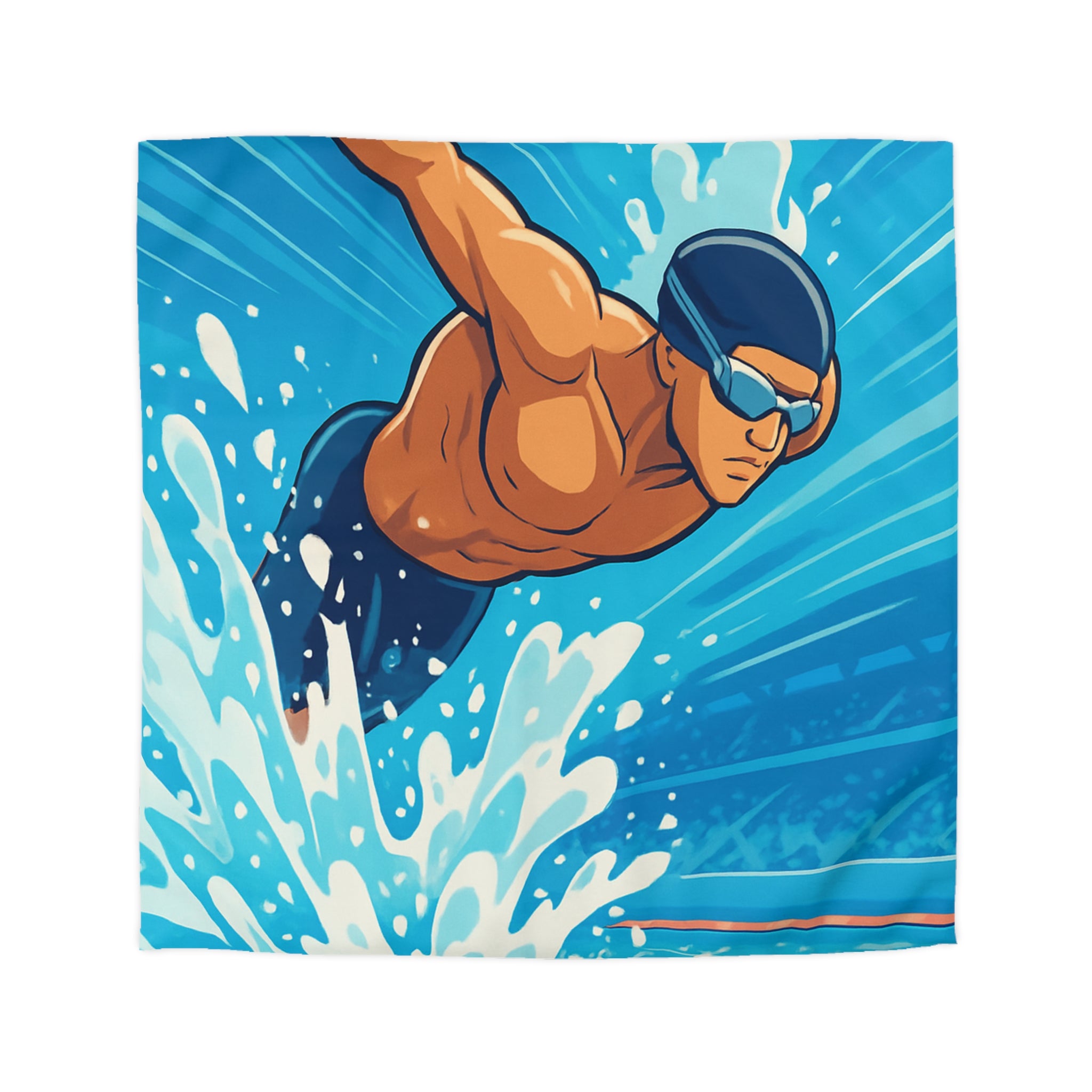 Housse de Couette Représentant Plongeur Dynamique dans Eau Bleutée avec Éclaboussures Énergiques