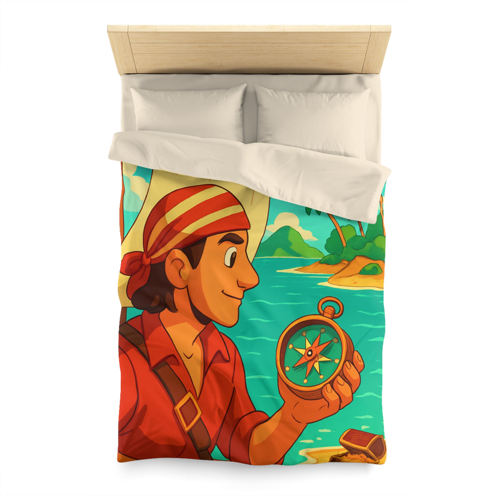 Housse de Couette Pirate Aventure avec Boussole et Trésor Île Ensoleillée