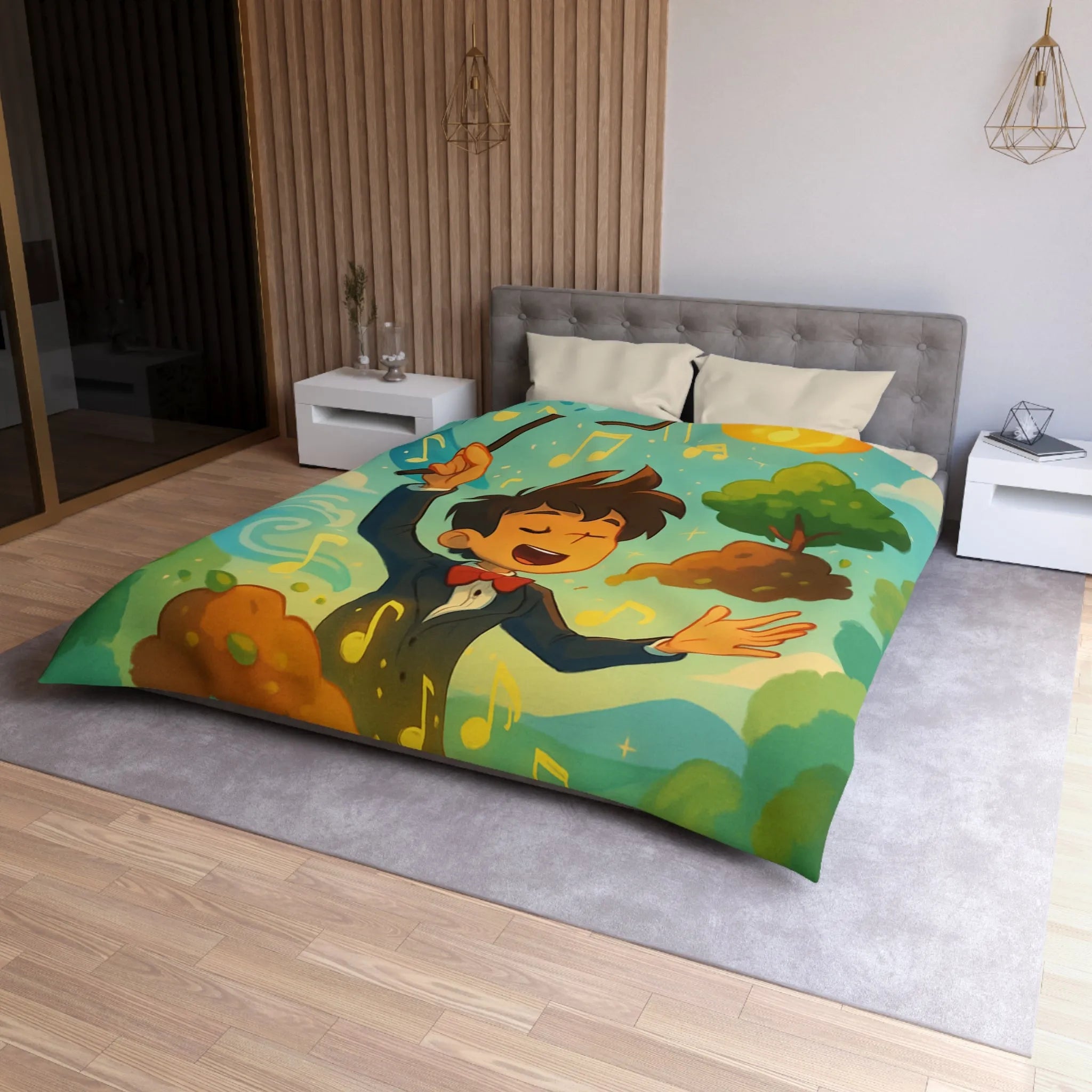 Housse de couette magique avec chef d'orchestre et notes musicales colorées animées