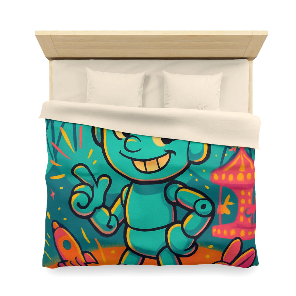 Housse de Couette Ludique avec Robot Jouet et Feux d’Artifice Multicolores pour Enfants