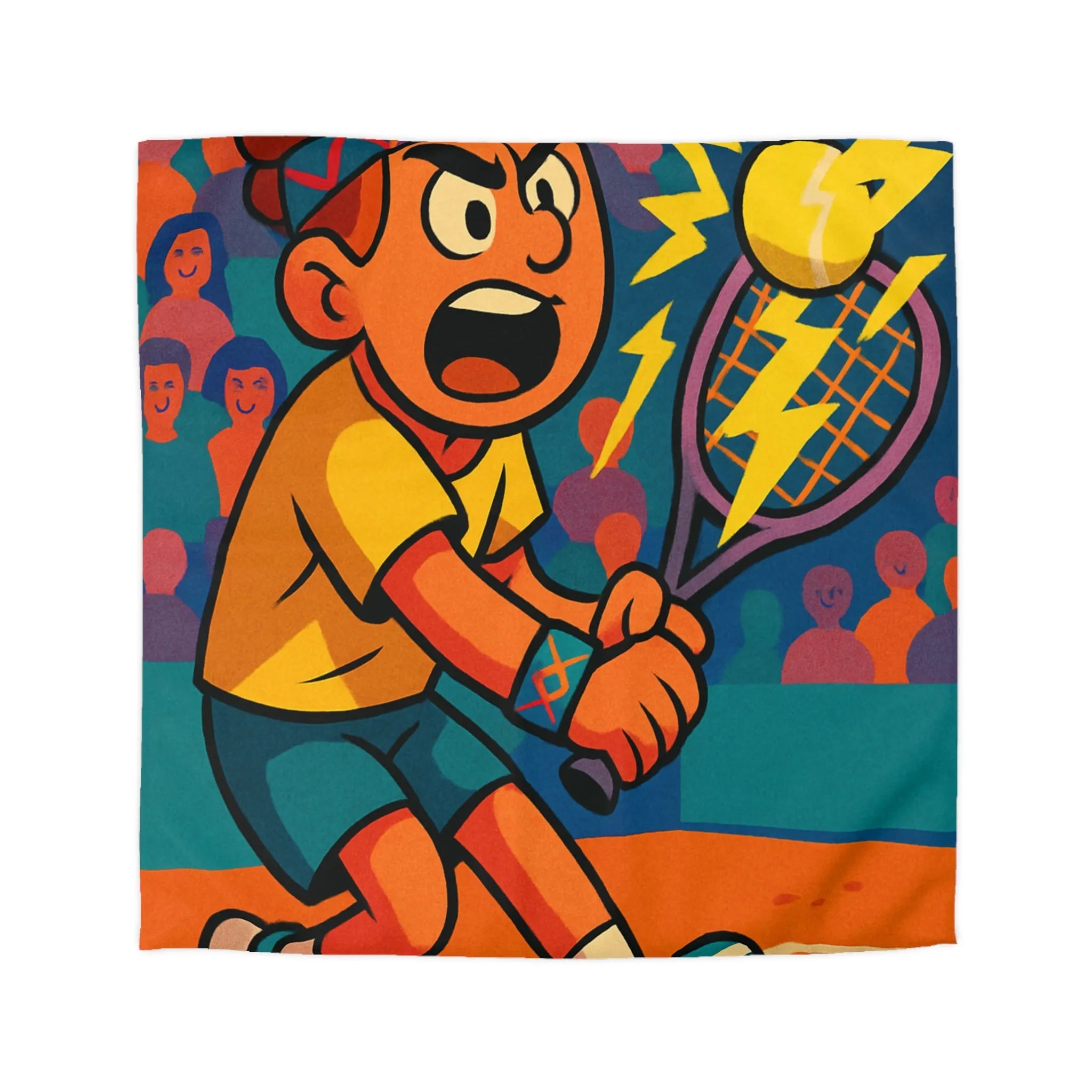 Housse de couette enfantine avec joueur de tennis énergique et balle électrisante en action