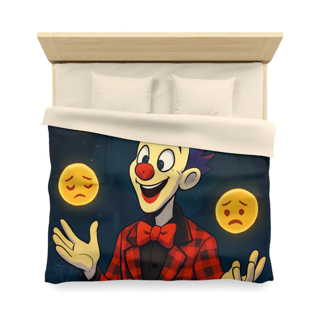 Housse de couette clown coloré dans un cirque avec émojis expression faciale variée