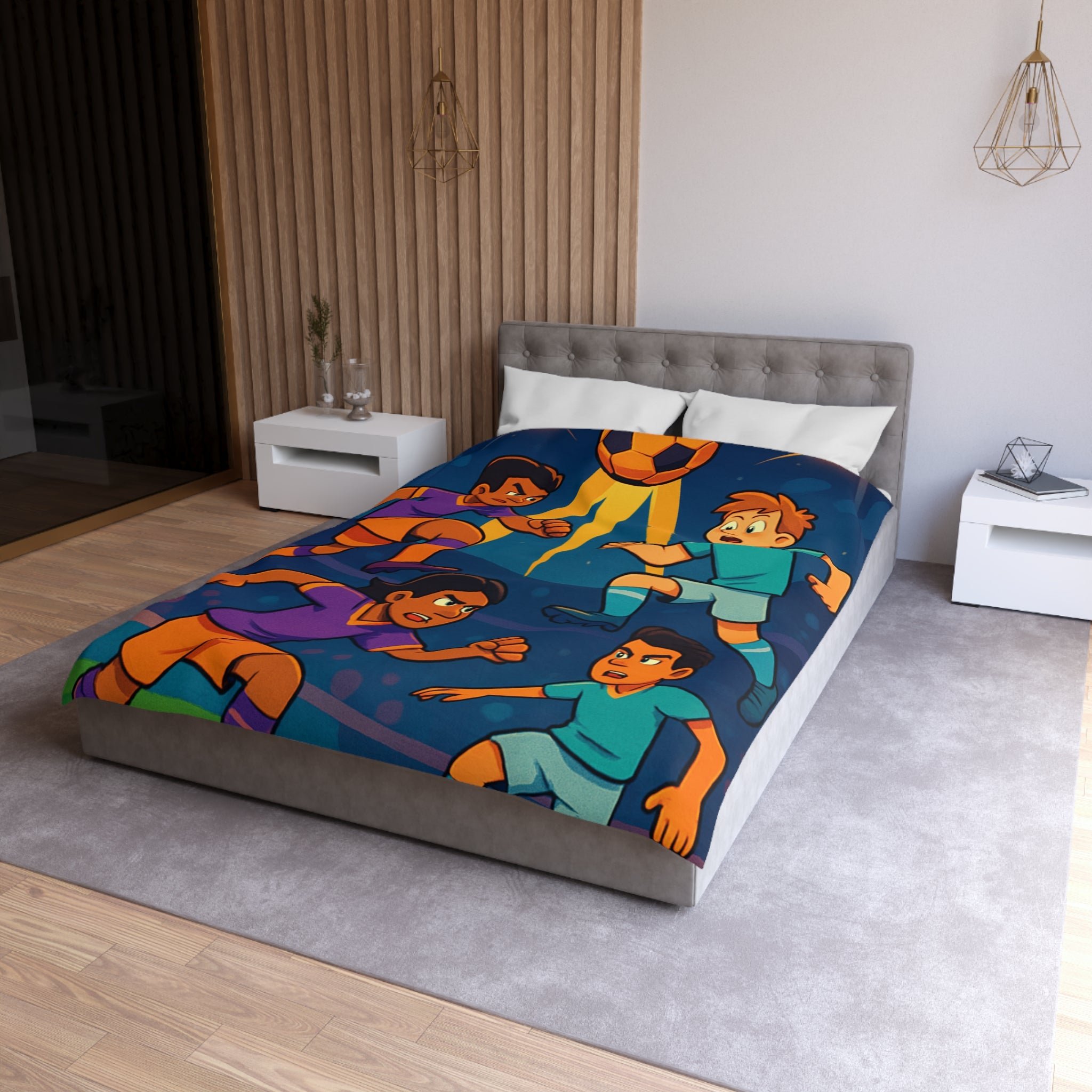 Housse de Couette Thème Football Éclatant pour les Fans de Sports Nocturnes
