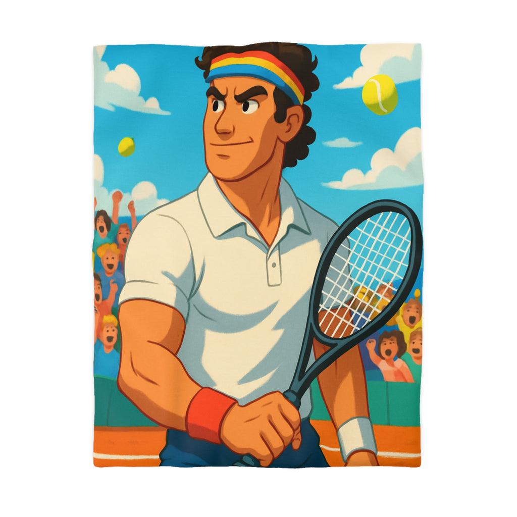 Housse de couette vibrante avec joueur de tennis vintage, bandeau et balles jaunes