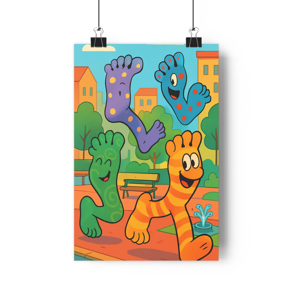 Poster décoratif cartoon violet bleu vert orange joyeux enfant chambre salon amusant géant ludique