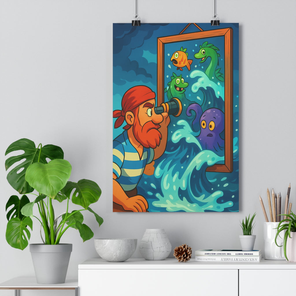 Poster décoratif marin bleu vert chambre enfant joyeux cartoon créature cadre aventure 30x46 qualité