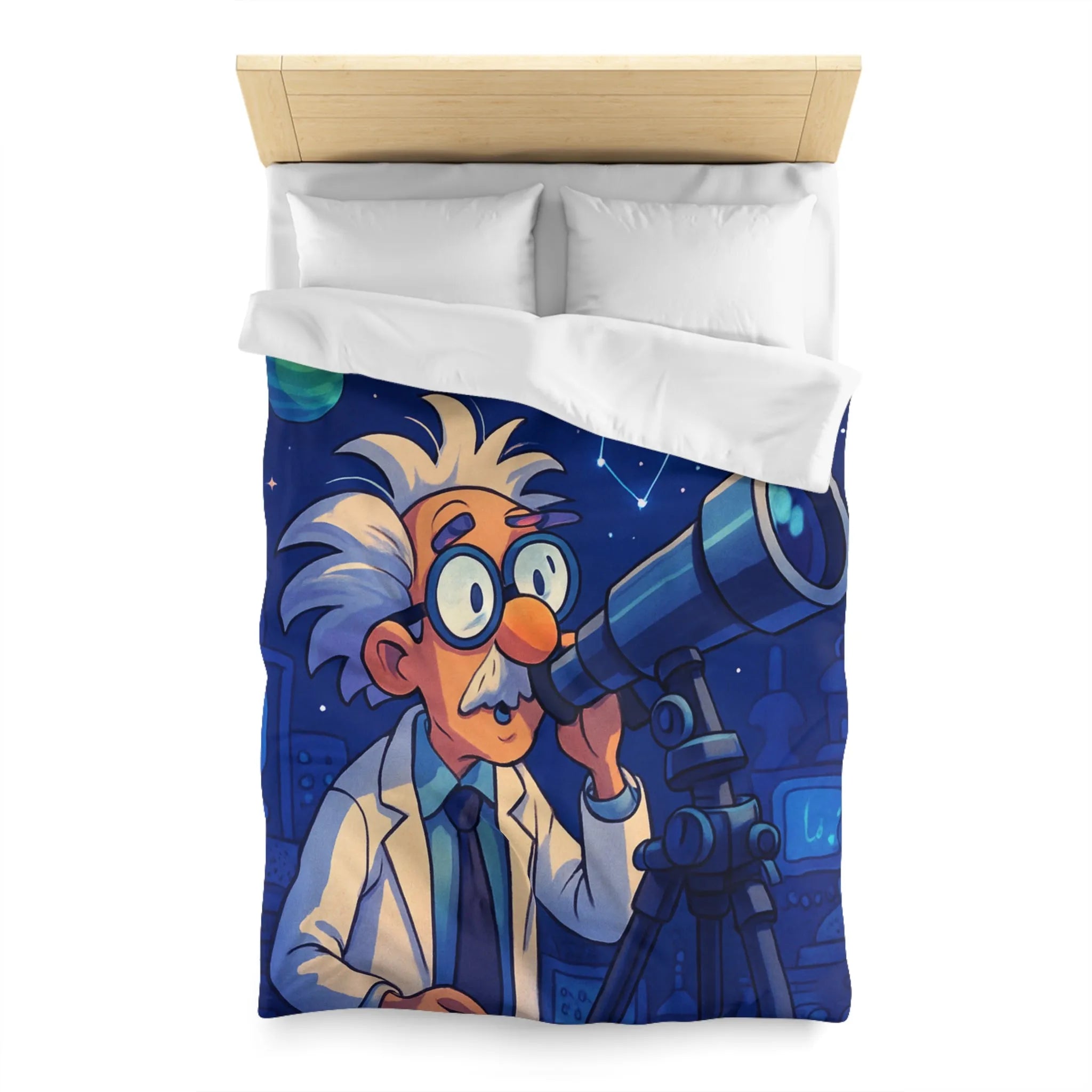Housse de Couette Enseignant Passionné Astronomie Télescope Étoiles Planètes Enfants Chambre Décorative
