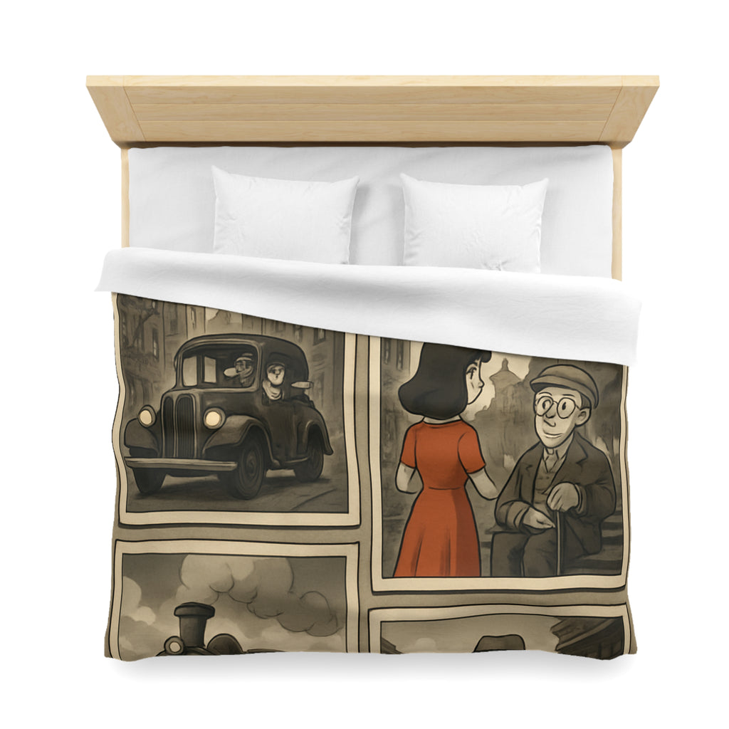 Housse de couette rétro avec illustration vintage d'histoires urbaines nostalgiques et romantiques