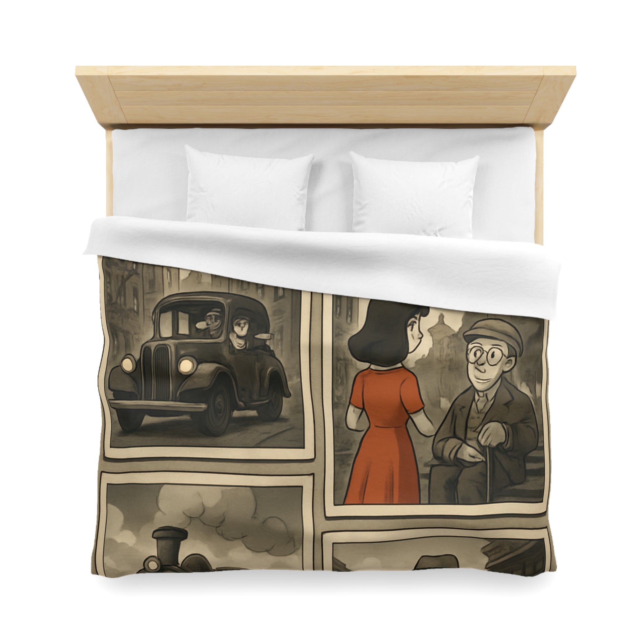 Housse de couette rétro avec illustration vintage d'histoires urbaines nostalgiques et romantiques