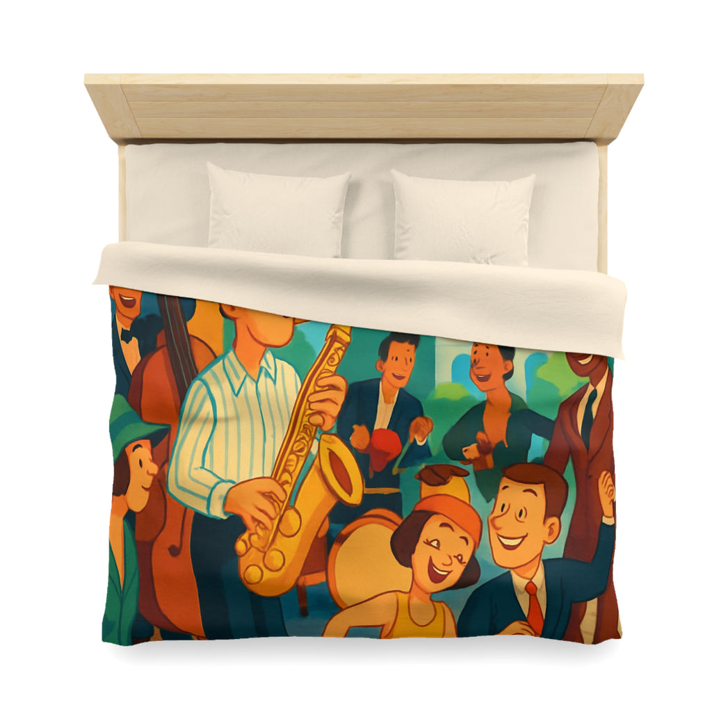 Housse de couette vintage avec scène de musique jazz animée et danse joyeuse