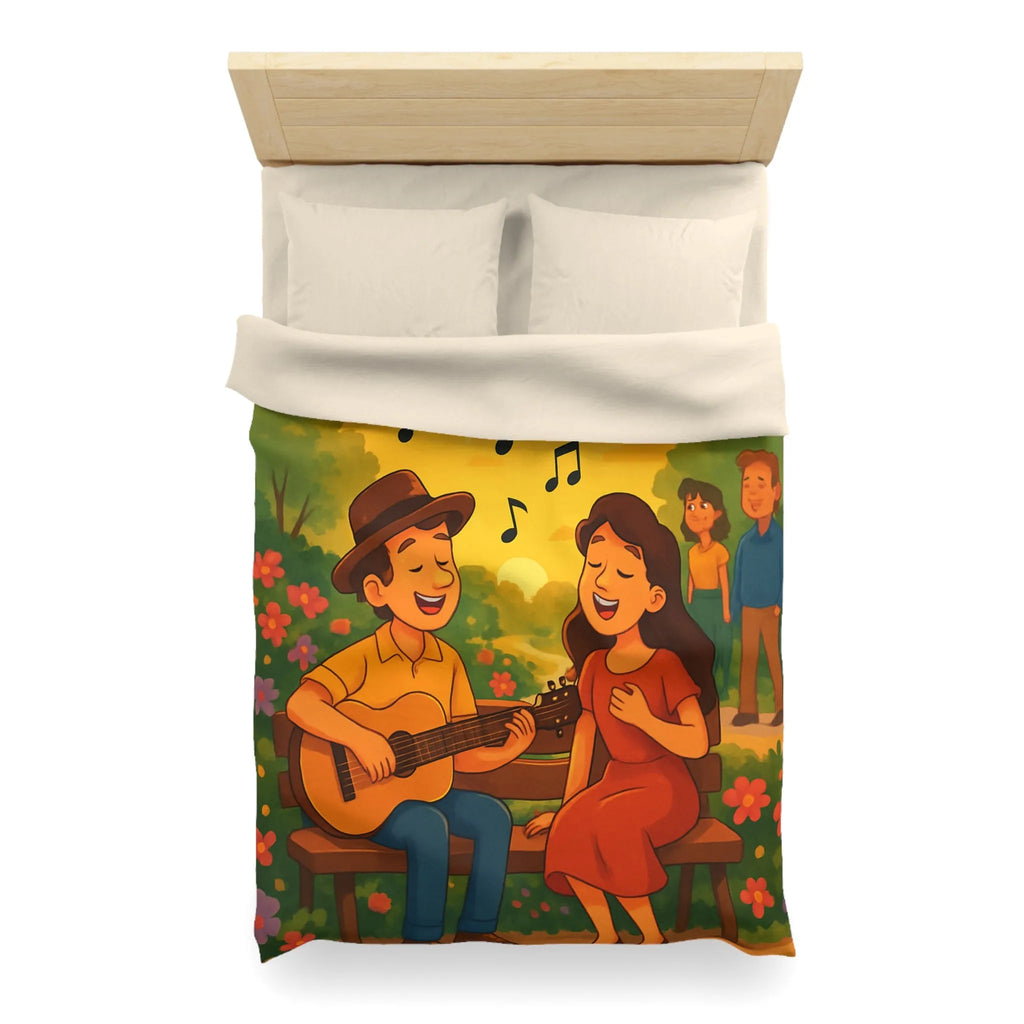 Housse de couette idéale avec illustration douce de couple romantique et coucher de soleil