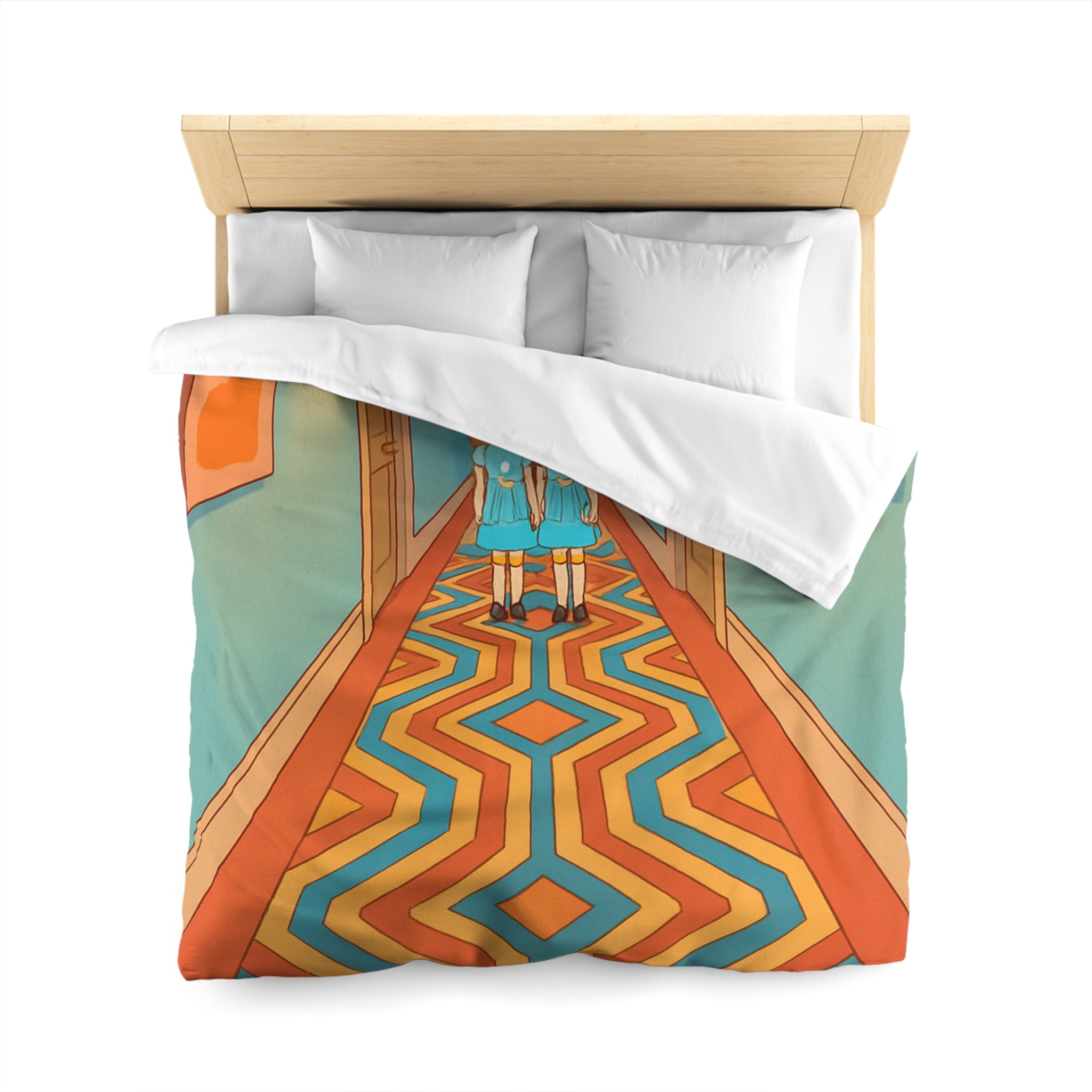 Housse de couette motif géométrique rétro et ambiance inspirée de films classiques d'horreur