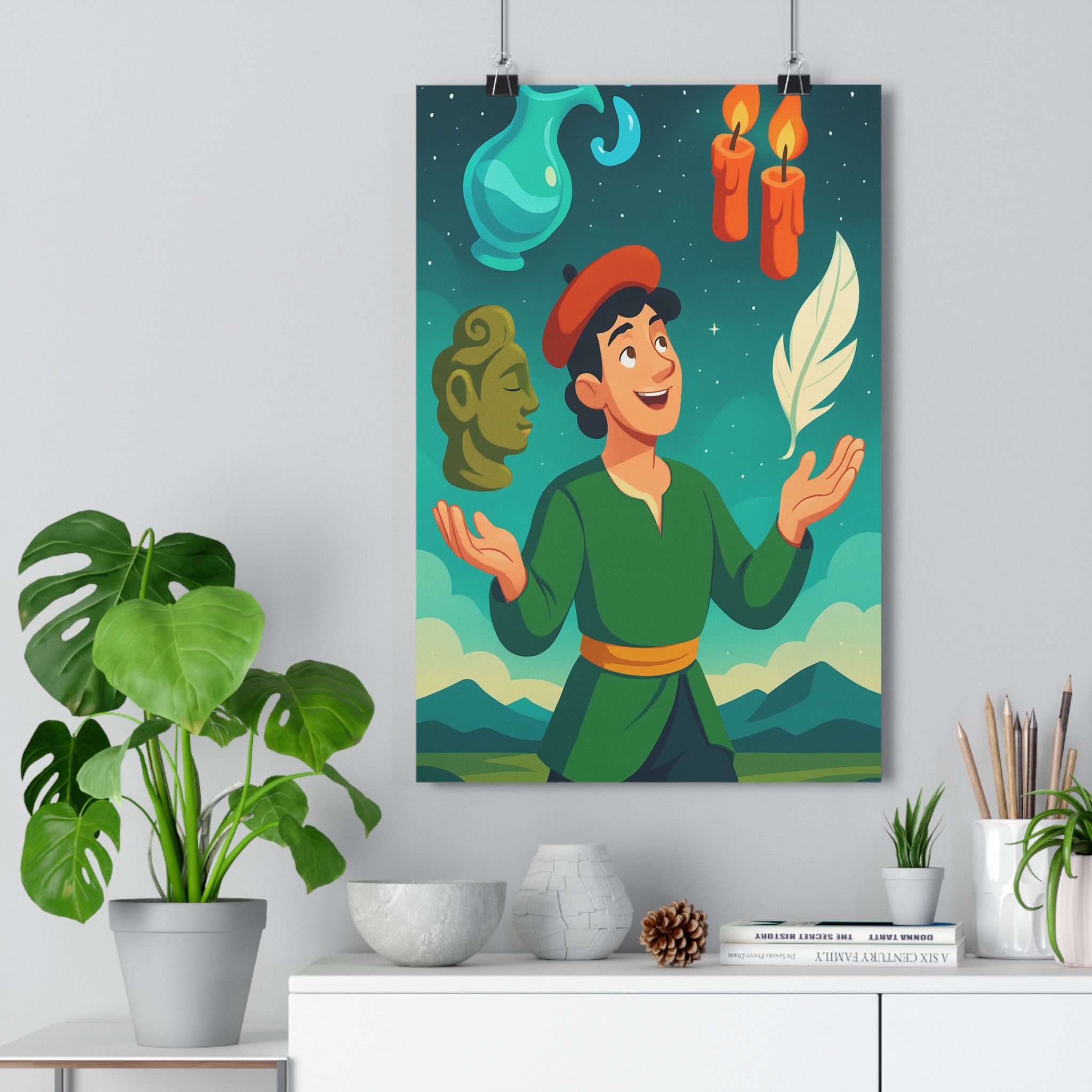 Poster décoratif cartoon joyeux rouge vert étoilé magique enfant chambre salon muraux unique qualité