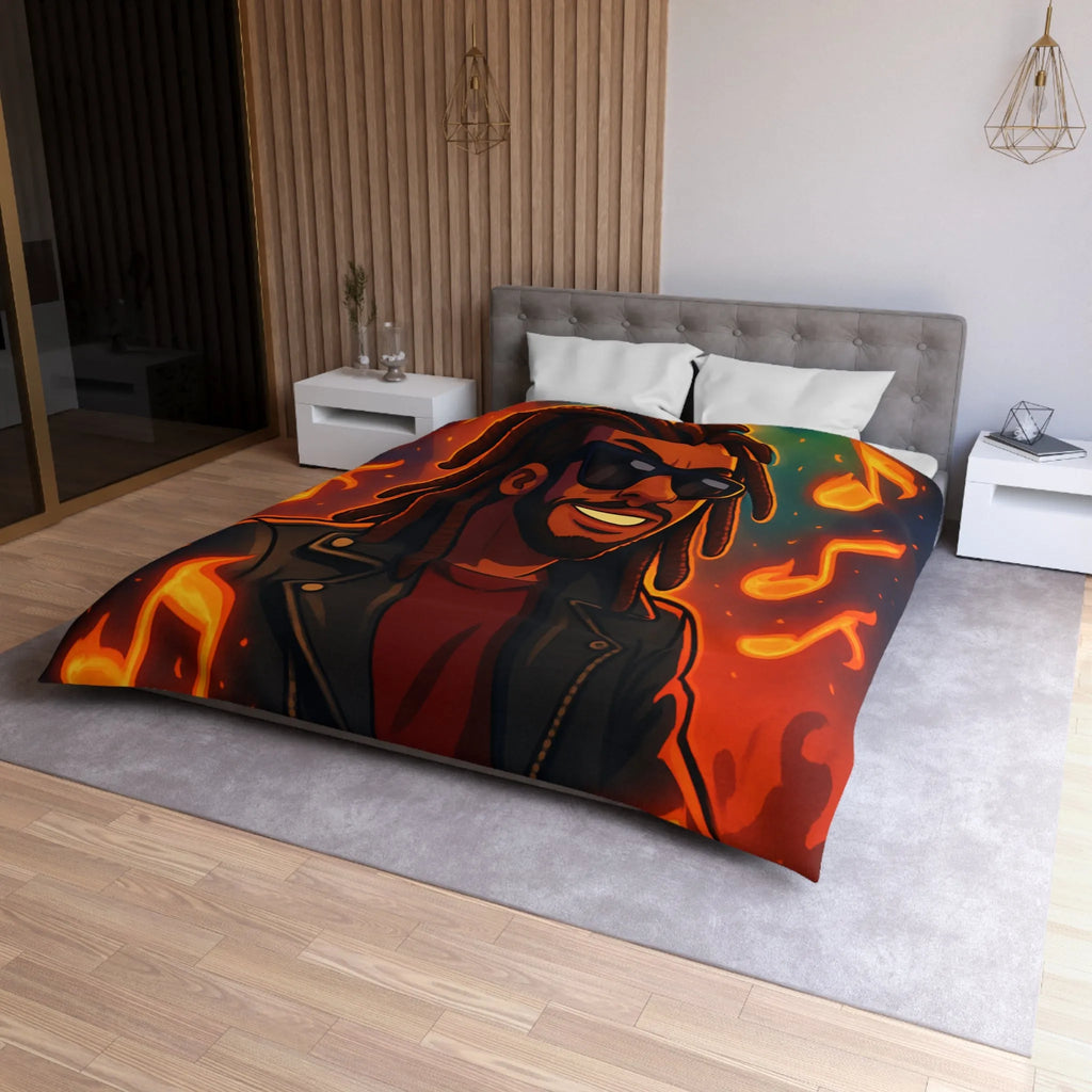 Housse de couette artistique avec musicien animé sous lumières de concert colorées