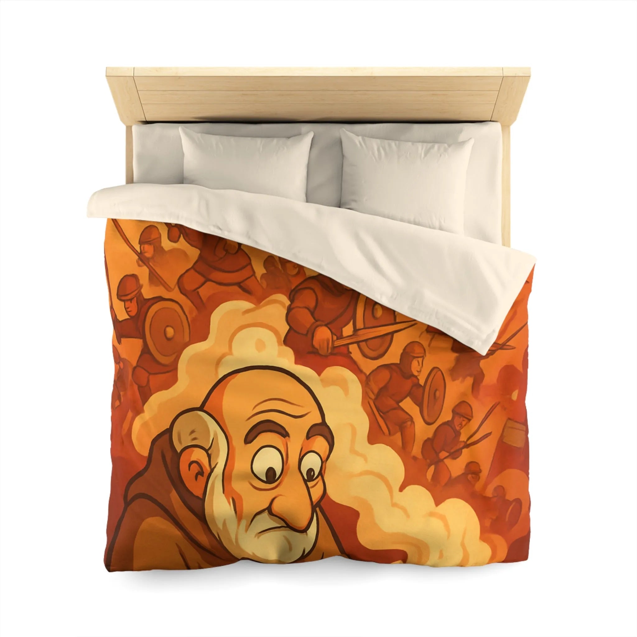 Housse de couette médiévale avec illustration de chevalier et moine en écriture créative