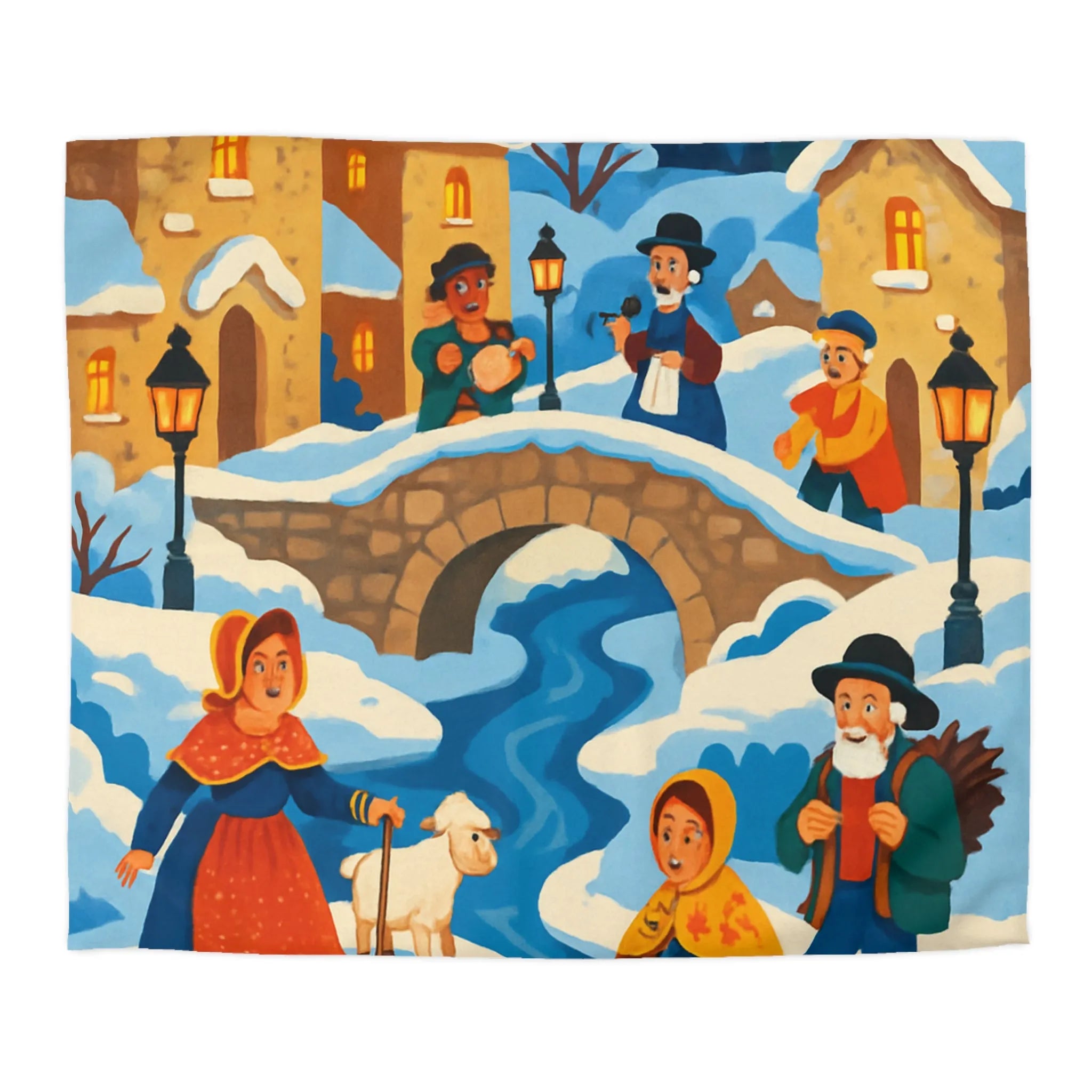 Housse de Couette Hiver Éclatant avec Village, Montagne et Scène Pastorale