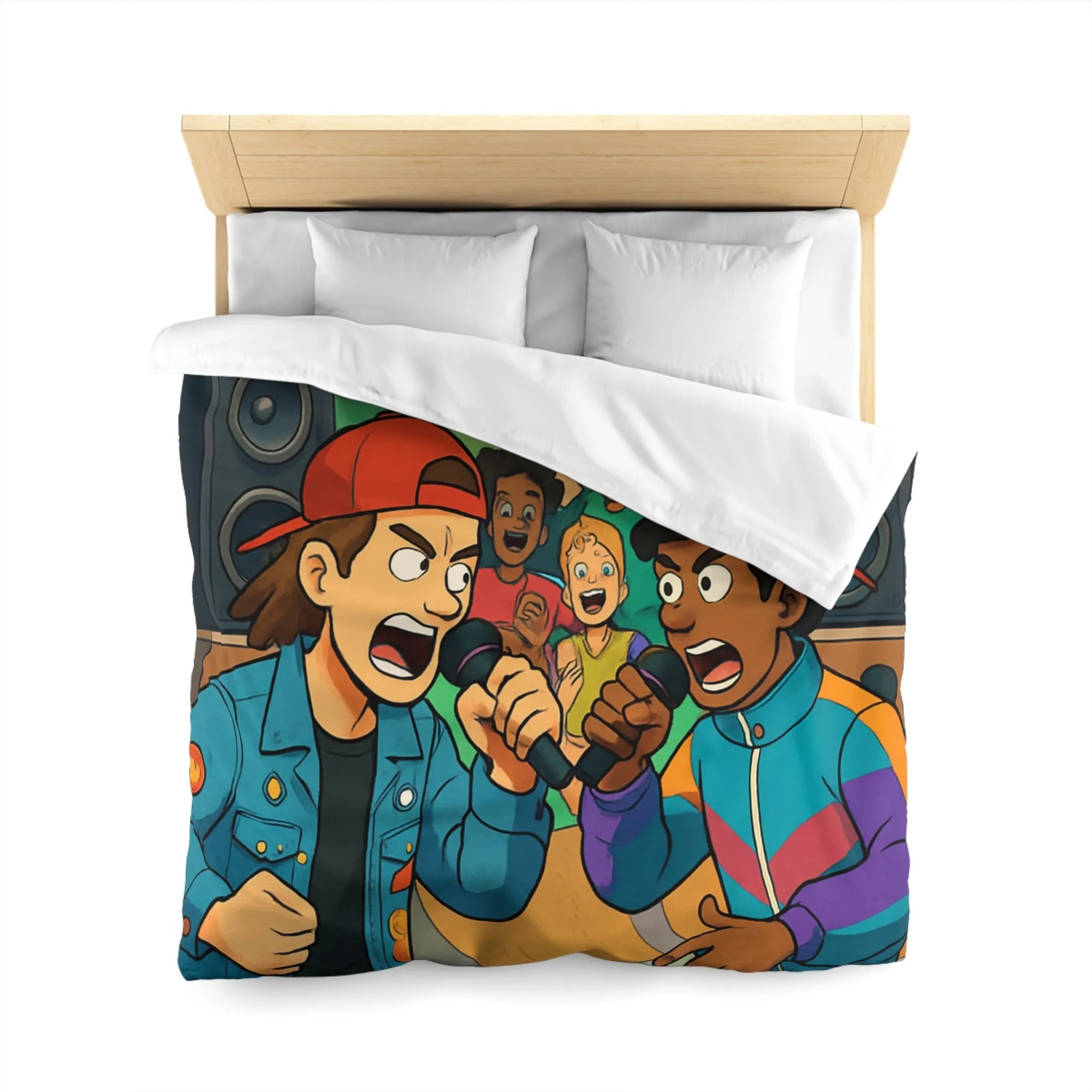 Housse de couette colorée style urbain avec jeunes en compétition de rap animée