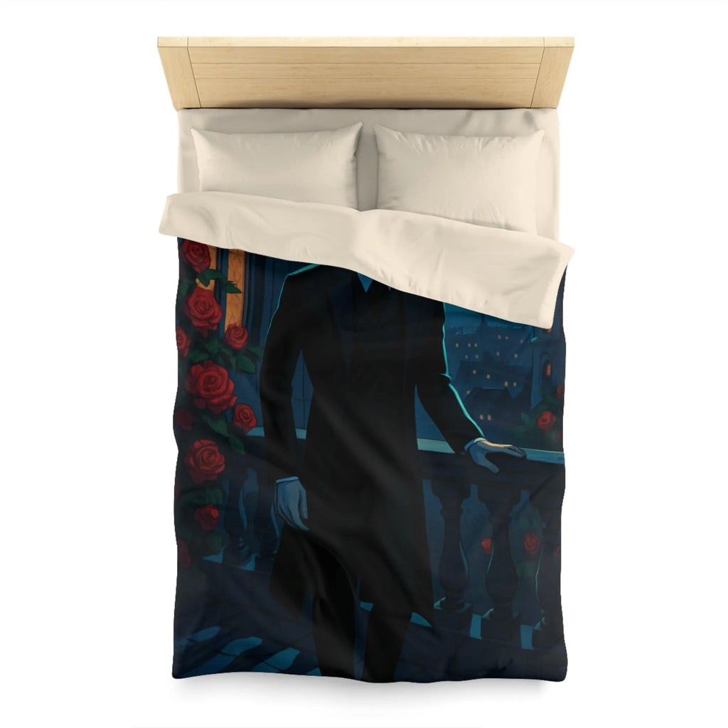 Élégante housse de couette gothique avec lune et roses rouges pour une chambre mystérieuse