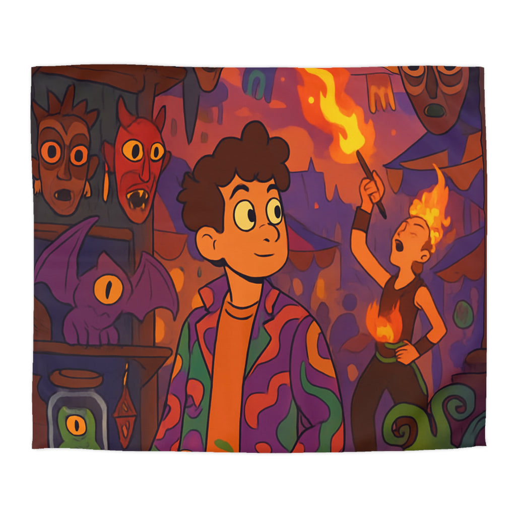 Housse de couette pour chambre enfants avec créatures mystiques et ambiance nocturne illustrée