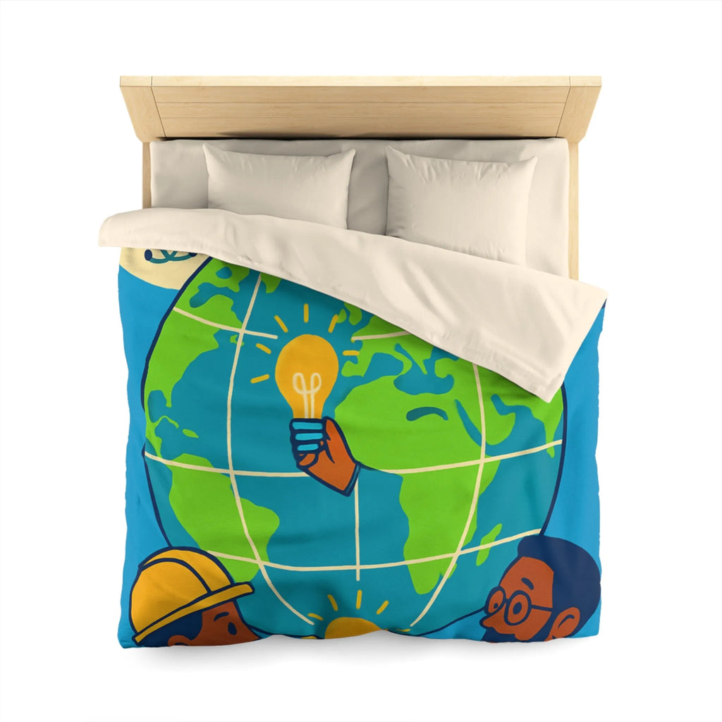 Housse de couette innovante avec globe, diversité et ampoules lumineuses pour un monde uni