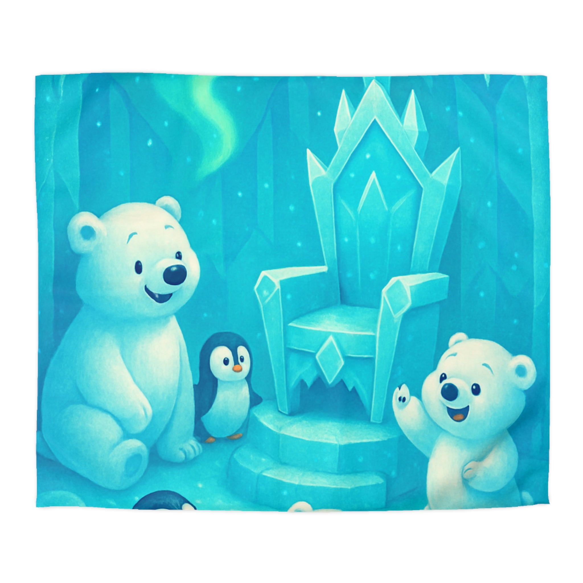Housse de couette polaire avec ours et pingouins dans royaume glacial féerique