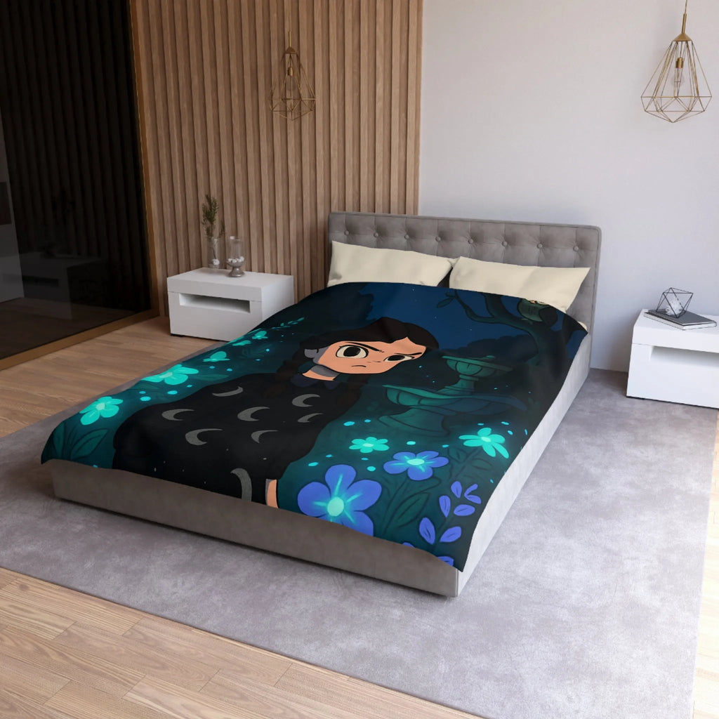 Housse de Couette Enfantine avec Motif Lune et Fleurs naturellement Nocture