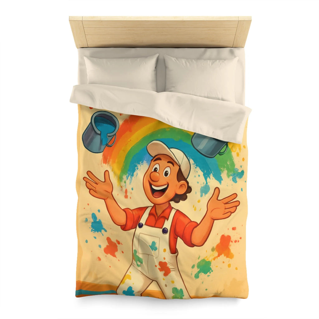 Housse de Couette Colorée avec Arc-en-ciel Artiste Jetant Peinture Joyeusement