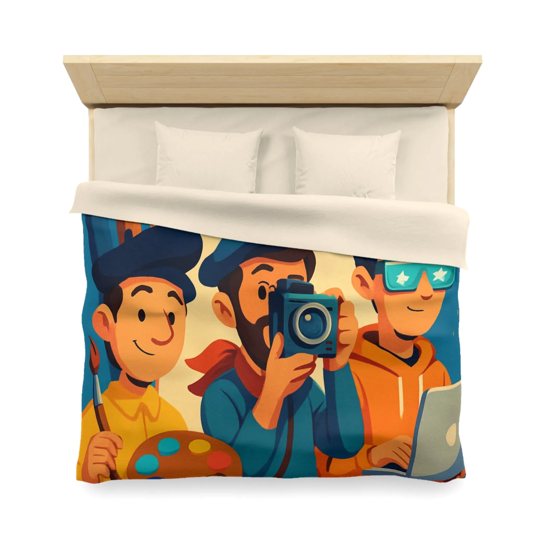 Housse de couette colorée avec artistes créatifs et style cartoon pour chambre moderne