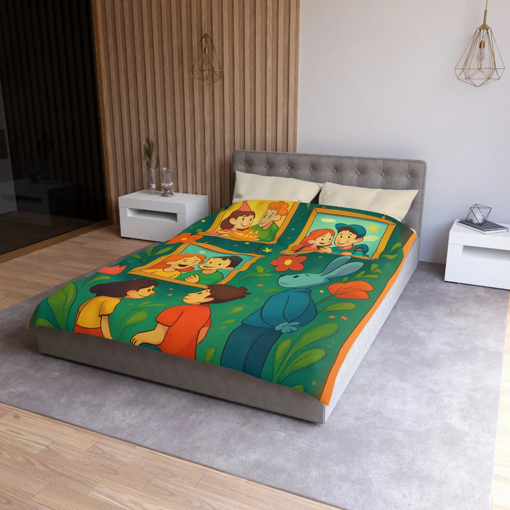 Housse de couette colorée et joyeuse avec famille, nature et motifs floraux