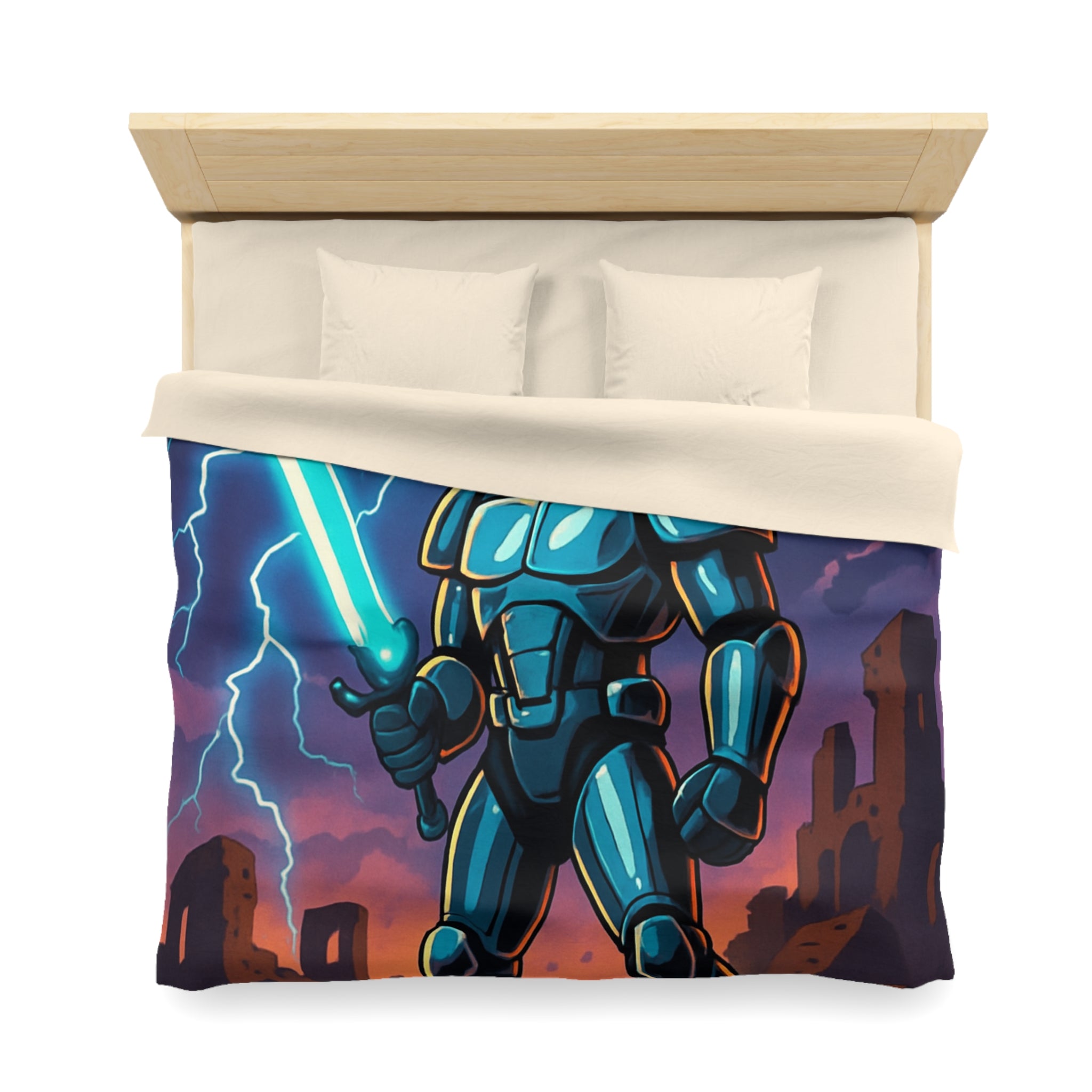 Housse de Couette Sci-Fi avec Guerrier en Armure et Paysage Apocalyptique