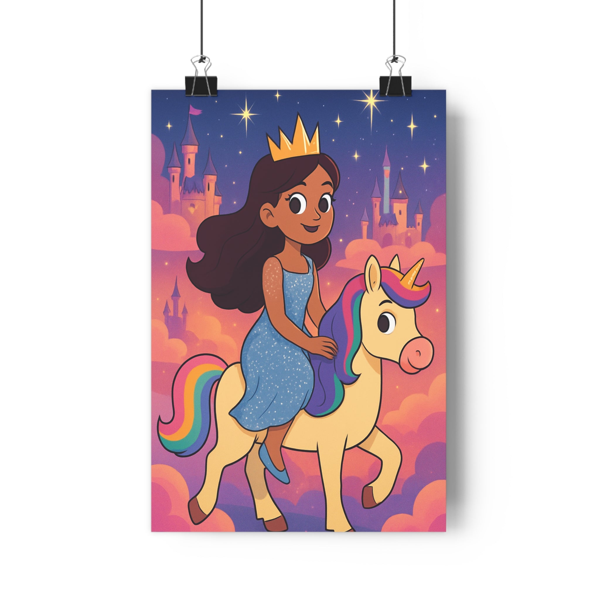 Poster décoratif féérique enfant magique licorne arcenciel château rêve ciel étoilé chambre moderne qualité