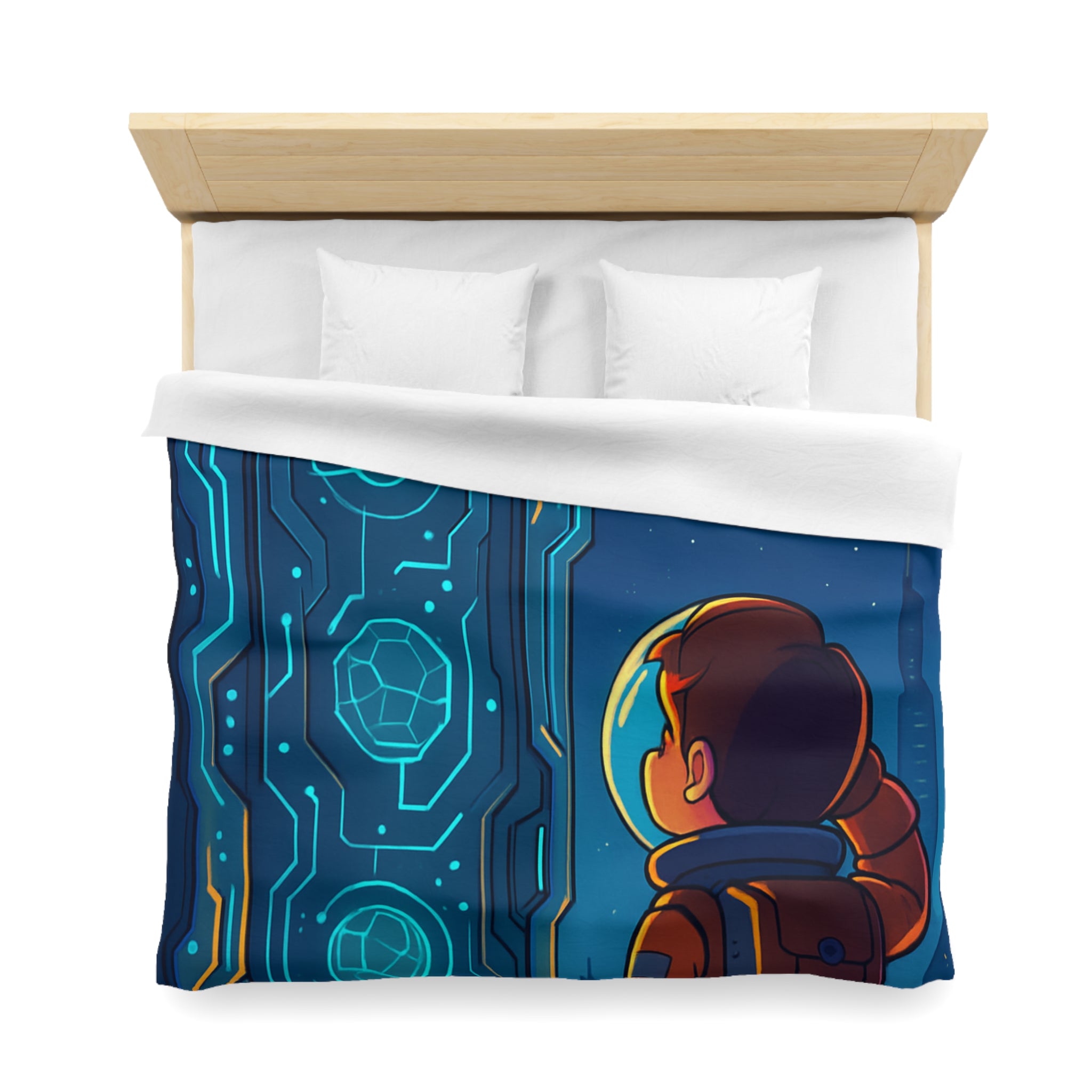 Spacieux design illustrant astronaute devant porte futuriste et constellations étoilées