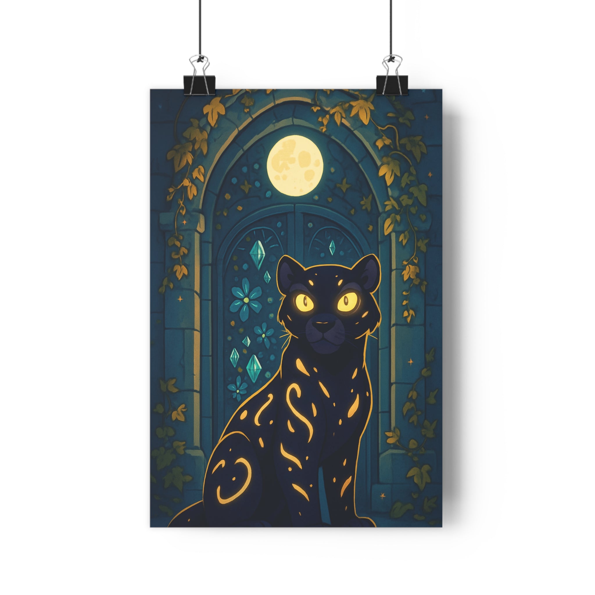Poster décoratif féerique félin noir mystique pastel chambre salon anime ambiance enchantée charme 30x46