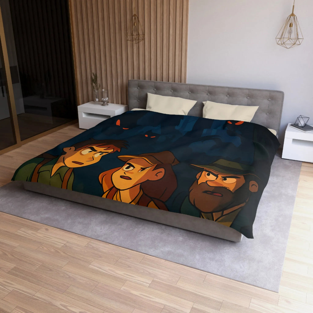 Housse de Couette Forêt Enchantée Nocturne avec Aventuriers et Créatures Mystiques Illustrée