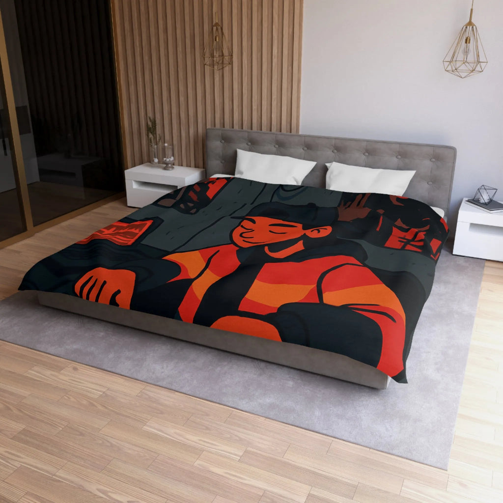 Housse de couette design studio moderne avec touche artistique rouge et noire